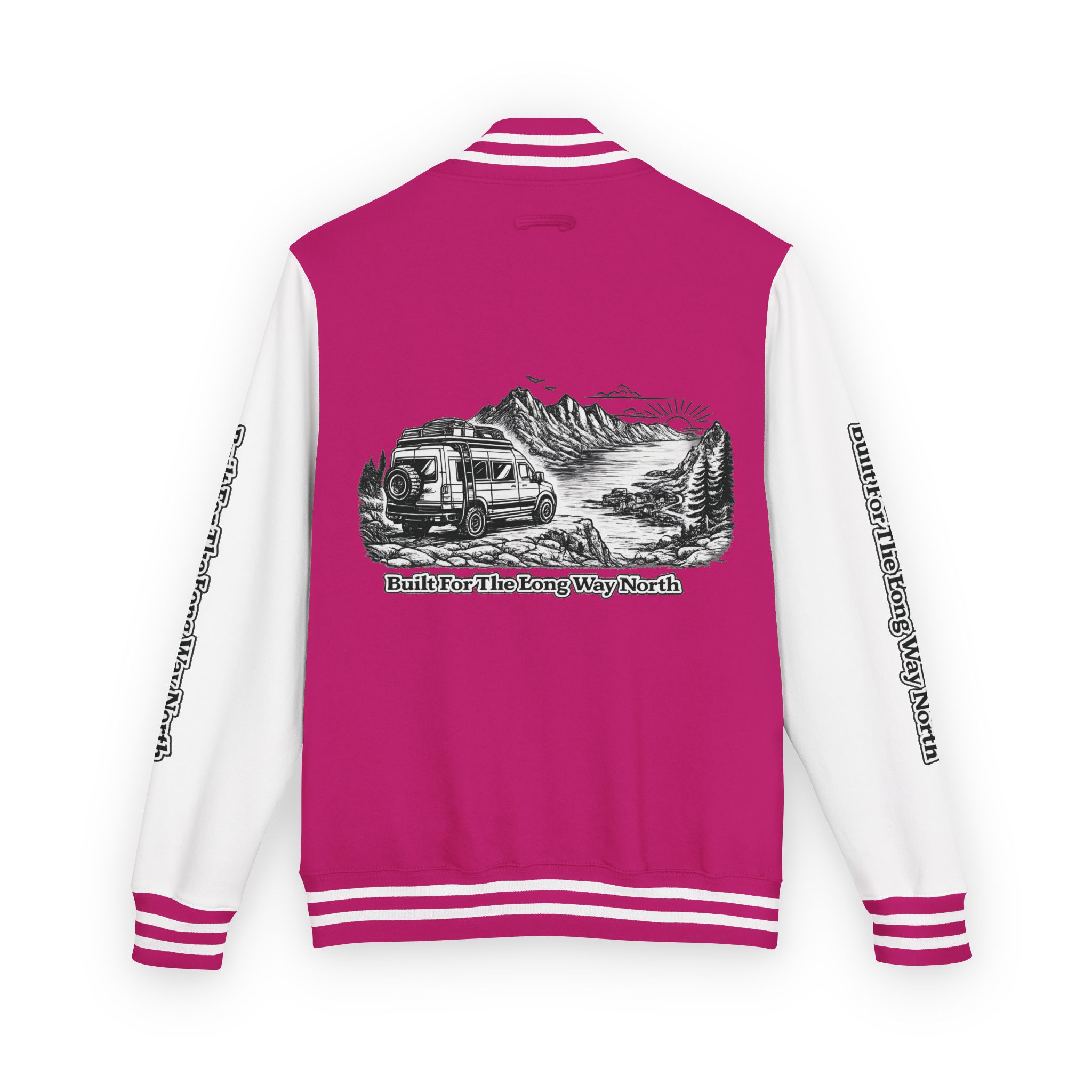 Unisex Heavyweight Letterman Jacket — "Built For The Long Way North" Travel Varsity Coat
