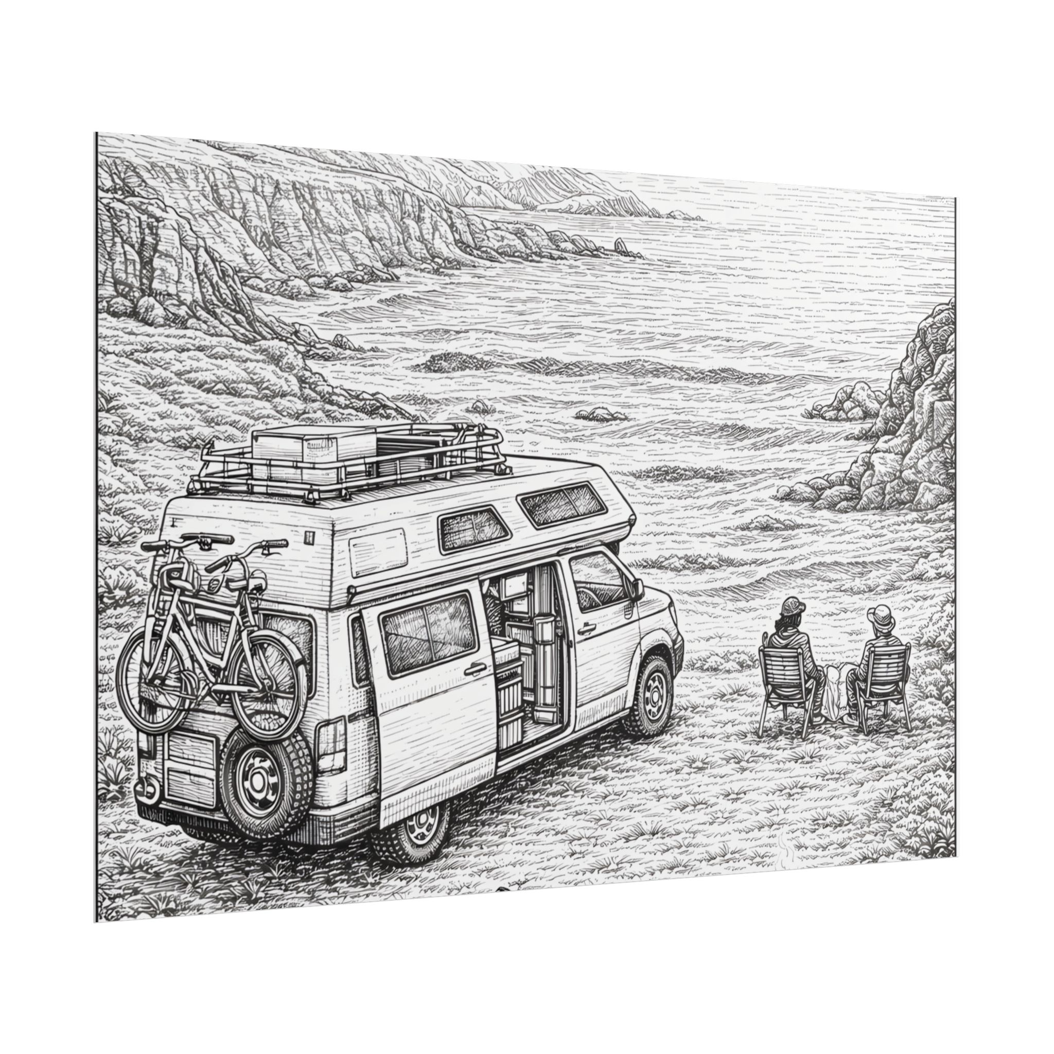 Campervan Poster — Vintage RV Camping Landscape Wall Art