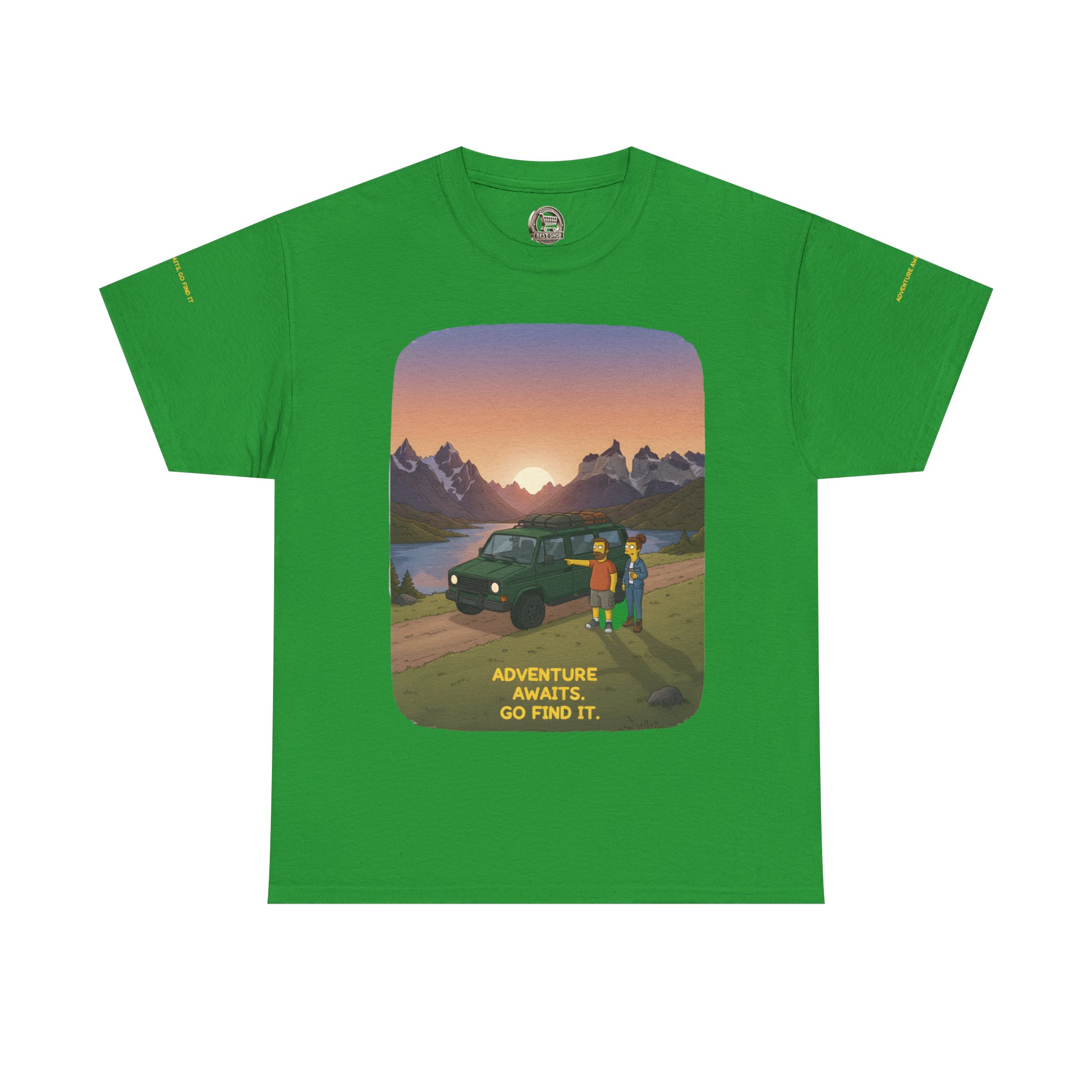 Unisex Heavy Cotton Tee — "Adventure Awaits-Go Find It" Design Sitcom-Line