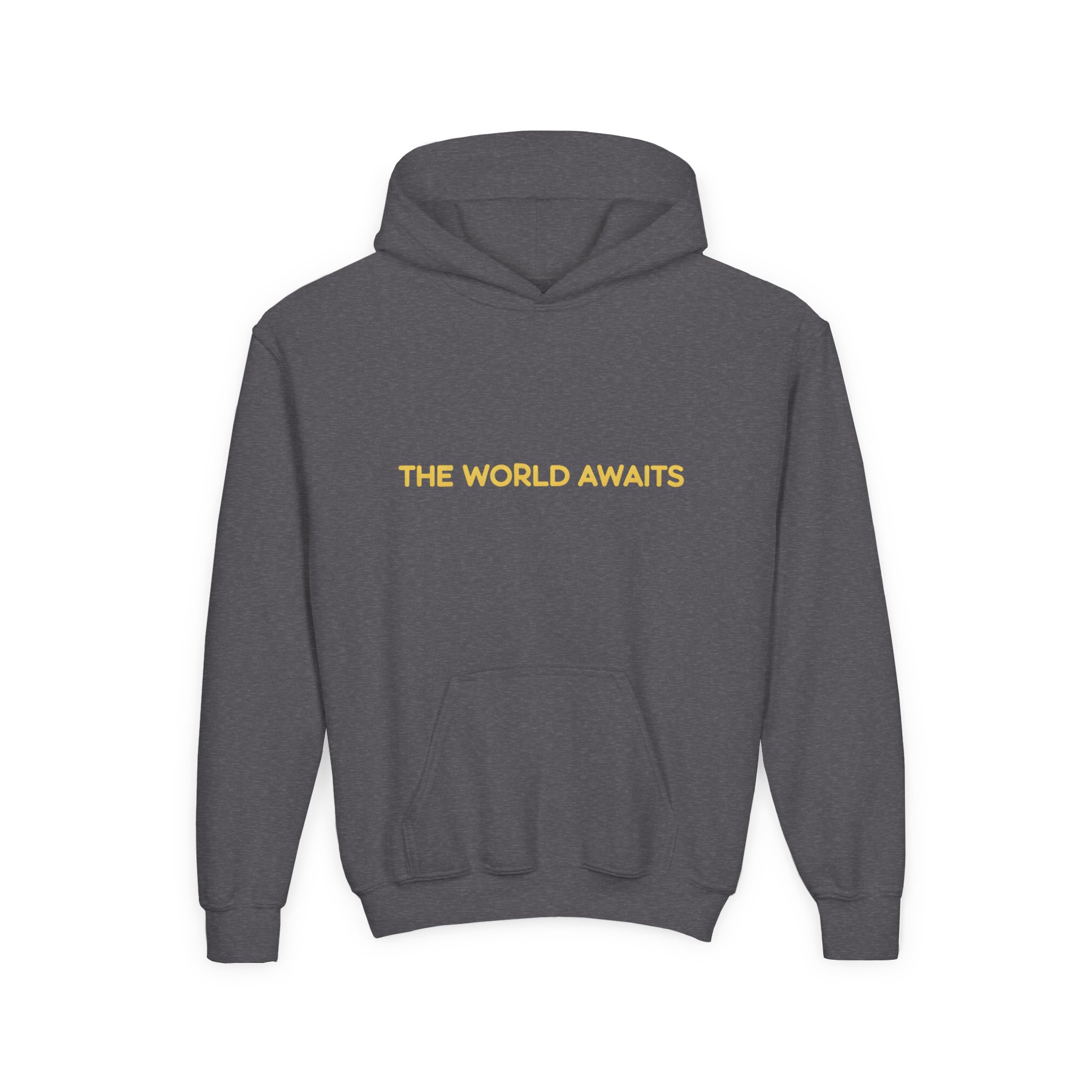 11736808932290965901_2048.jpeg Youth Hoodie(Gildan) – "The World Awaits" (Design Sitcom-Line)