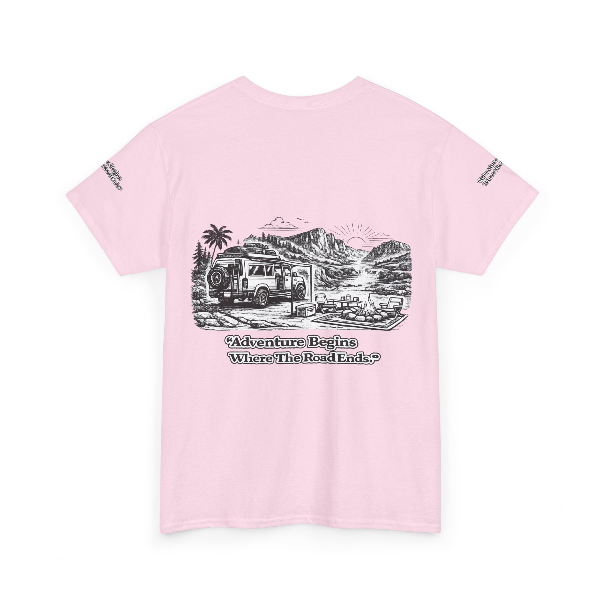Unisex Heavy Cotton Tee — "Adventure Begins Where The Road Ends" Design Minimal-Line