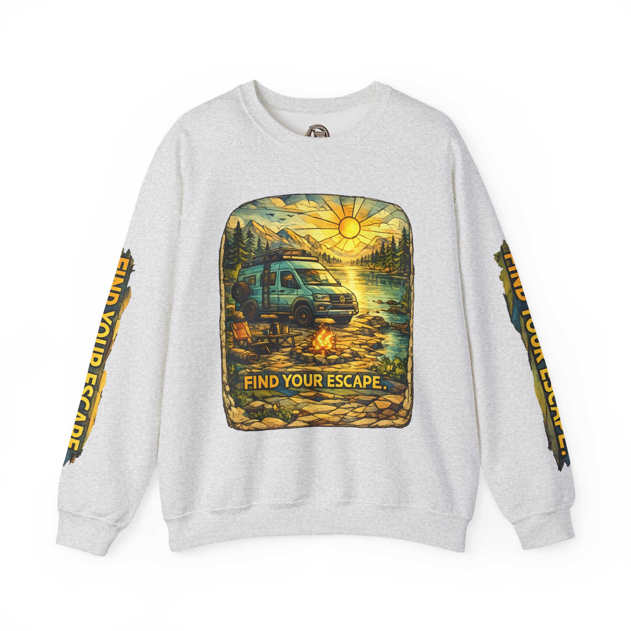 Unisex Heavy Blend™ Crewneck Sweatshirt — "Find Your Escape" Design Cubic-Line