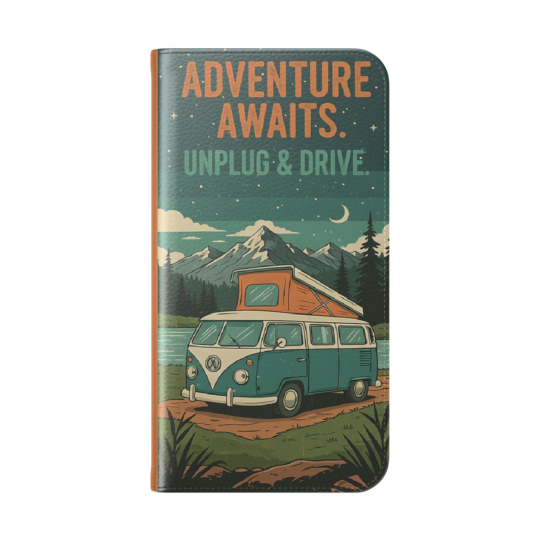 Flip Phone Case — "Adventure Awaits Unplug & Drive" Wallet Case