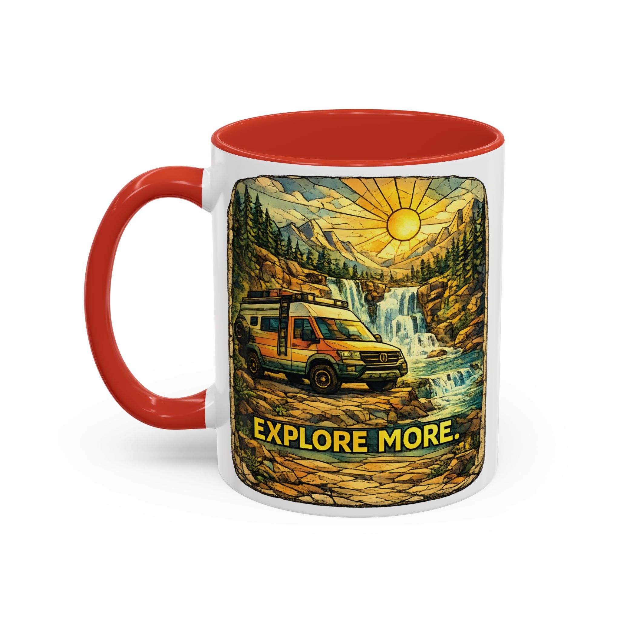 Accent Coffee Mug (11, 15oz) — "Explore More" Design Cubic-Line