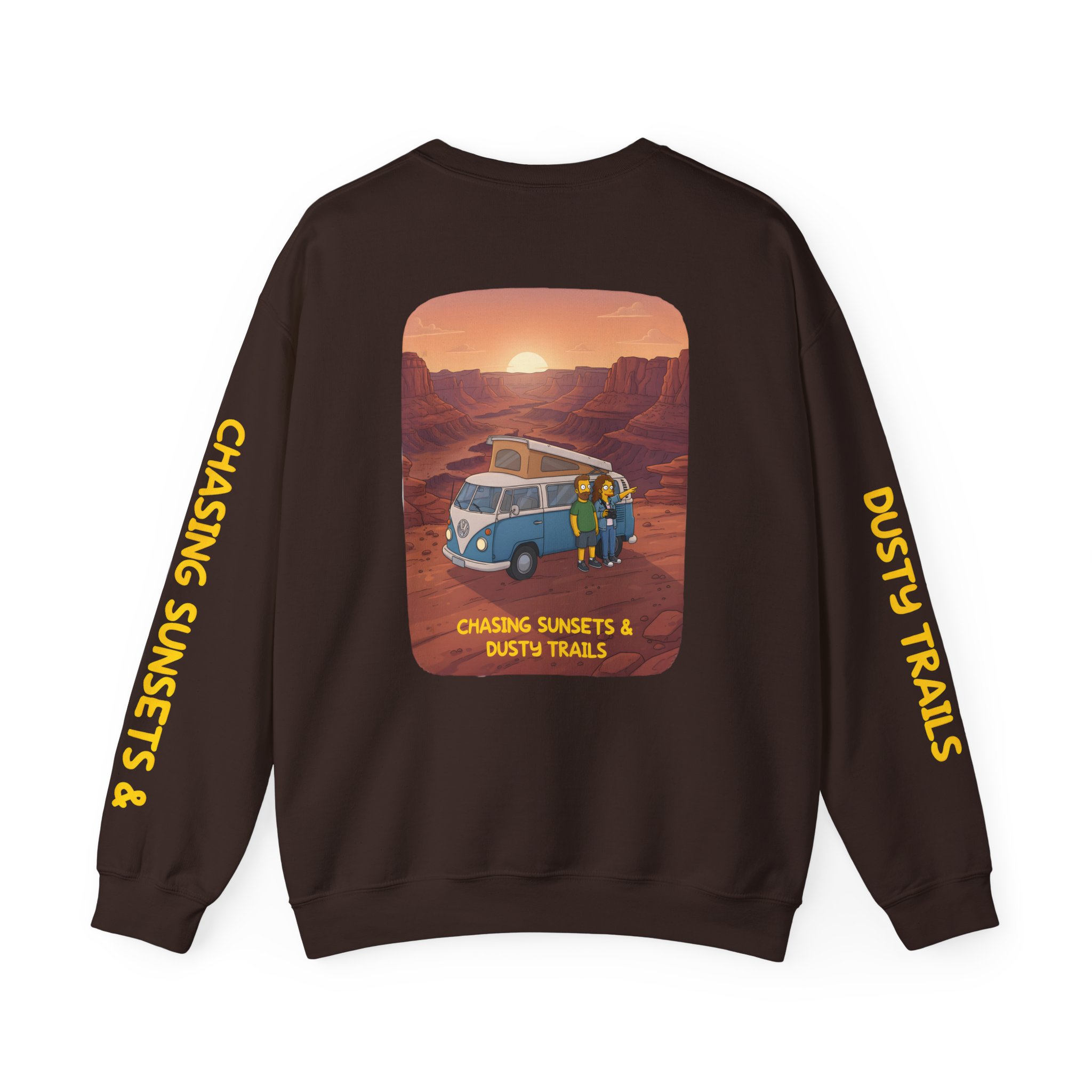 Unisex Heavy Blend™ Crewneck Sweatshirt — "Chasing Sunsets And Dusty Trails" Design Sitcom-Line