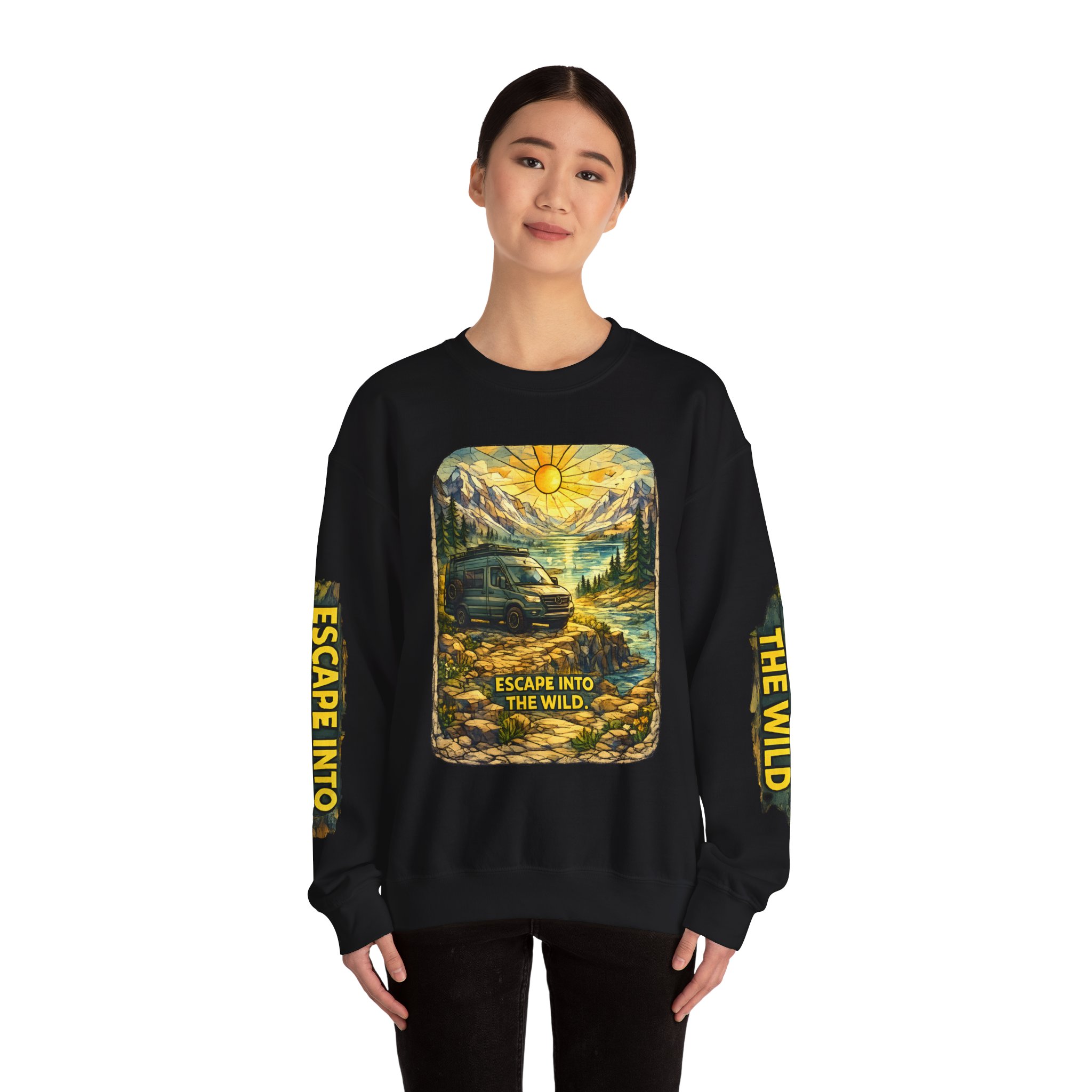 Unisex Heavy Blend™ Crewneck Sweatshirt — "Escape Into The Wild" Design Cubic-Line