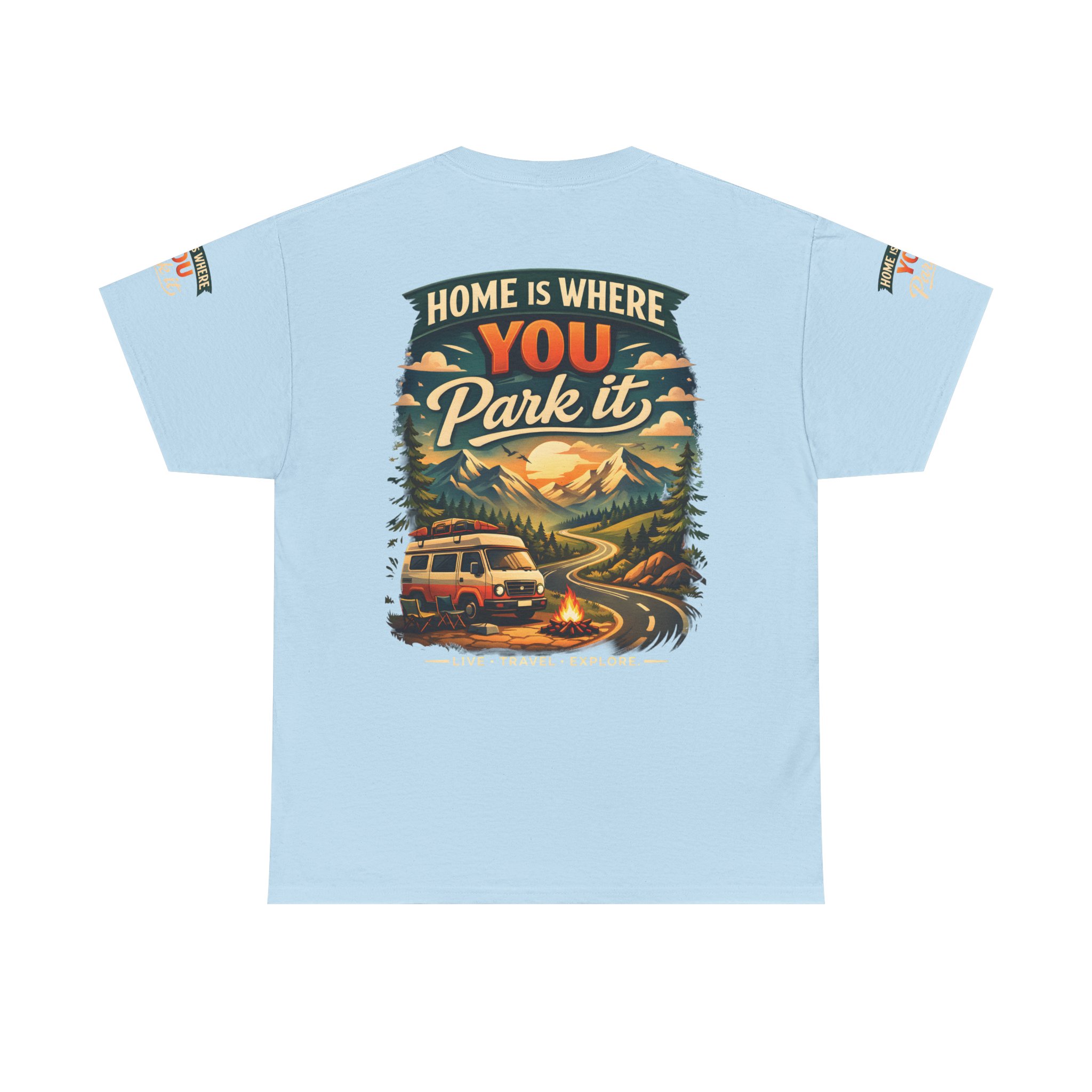 Unisex Heavy Cotton Tee — "Hom Is Where You Park It" Design Scenic-Line