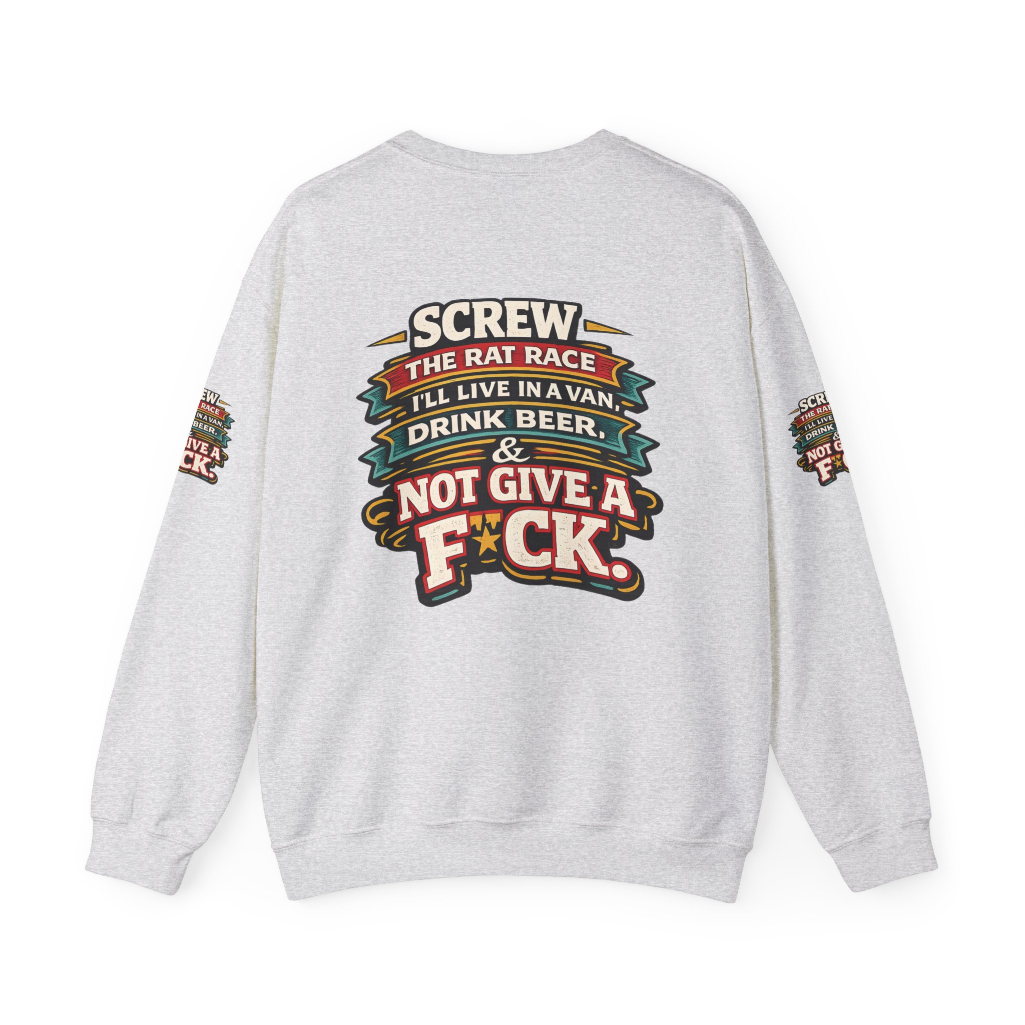 Unisex Heavy Blend™ Crewneck Sweatshirt — "Screw The Rat Race" Design F**K-Line