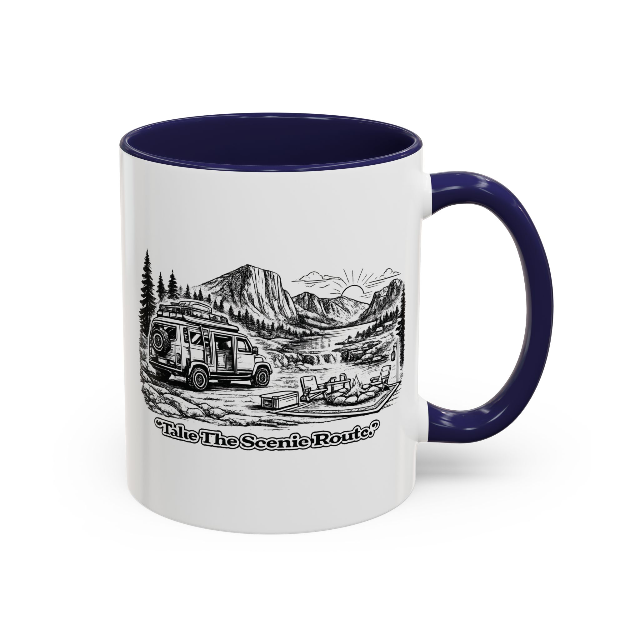 Accent Coffee Mug (11, 15oz) — "Take The Scenic Route" Design Minimal-Line