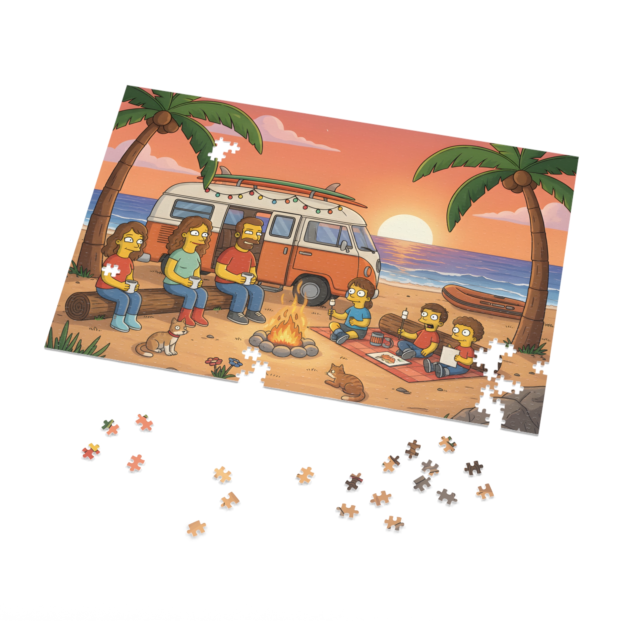 Jigsaw Puzzle with Tin — Sunset Surf Van Scene