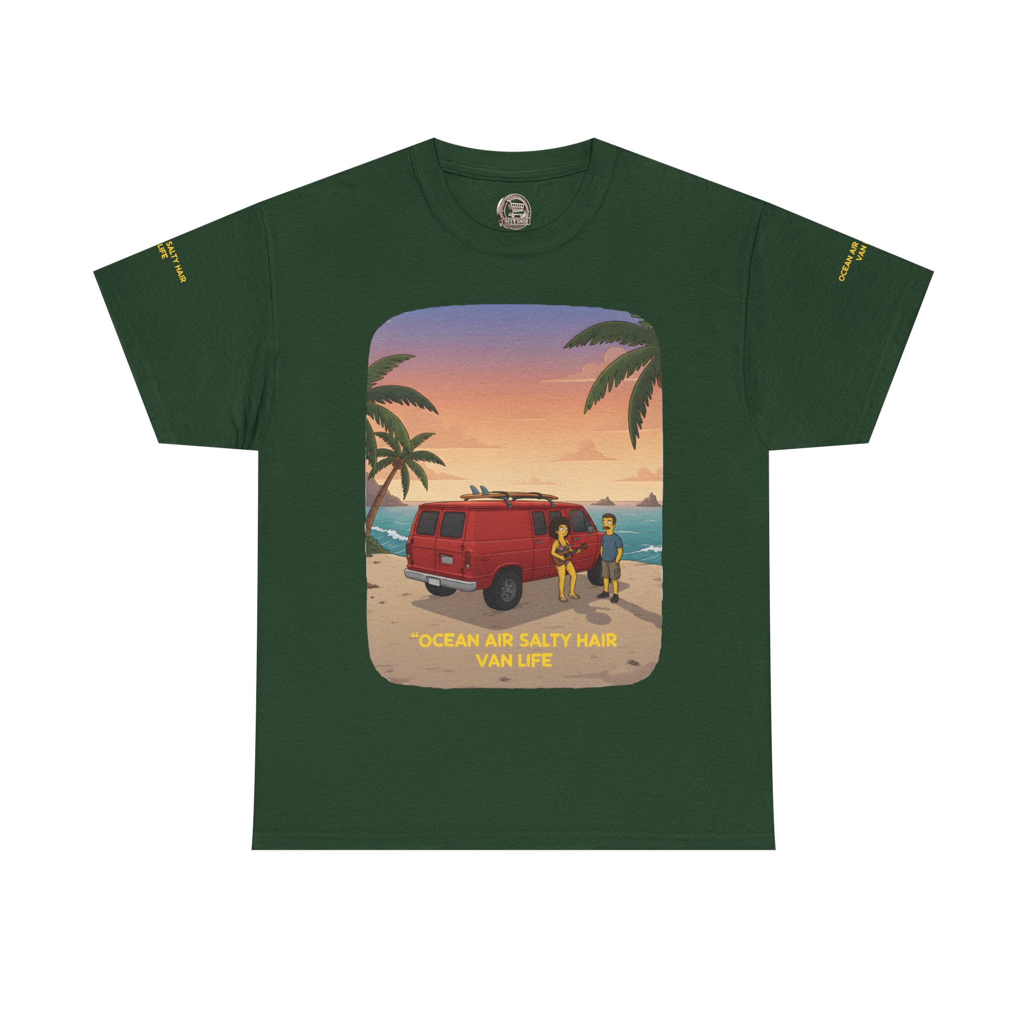 Unisex Heavy Cotton Tee — "Ocean Air Salty Hair Van Life" Design Sitcom-Line