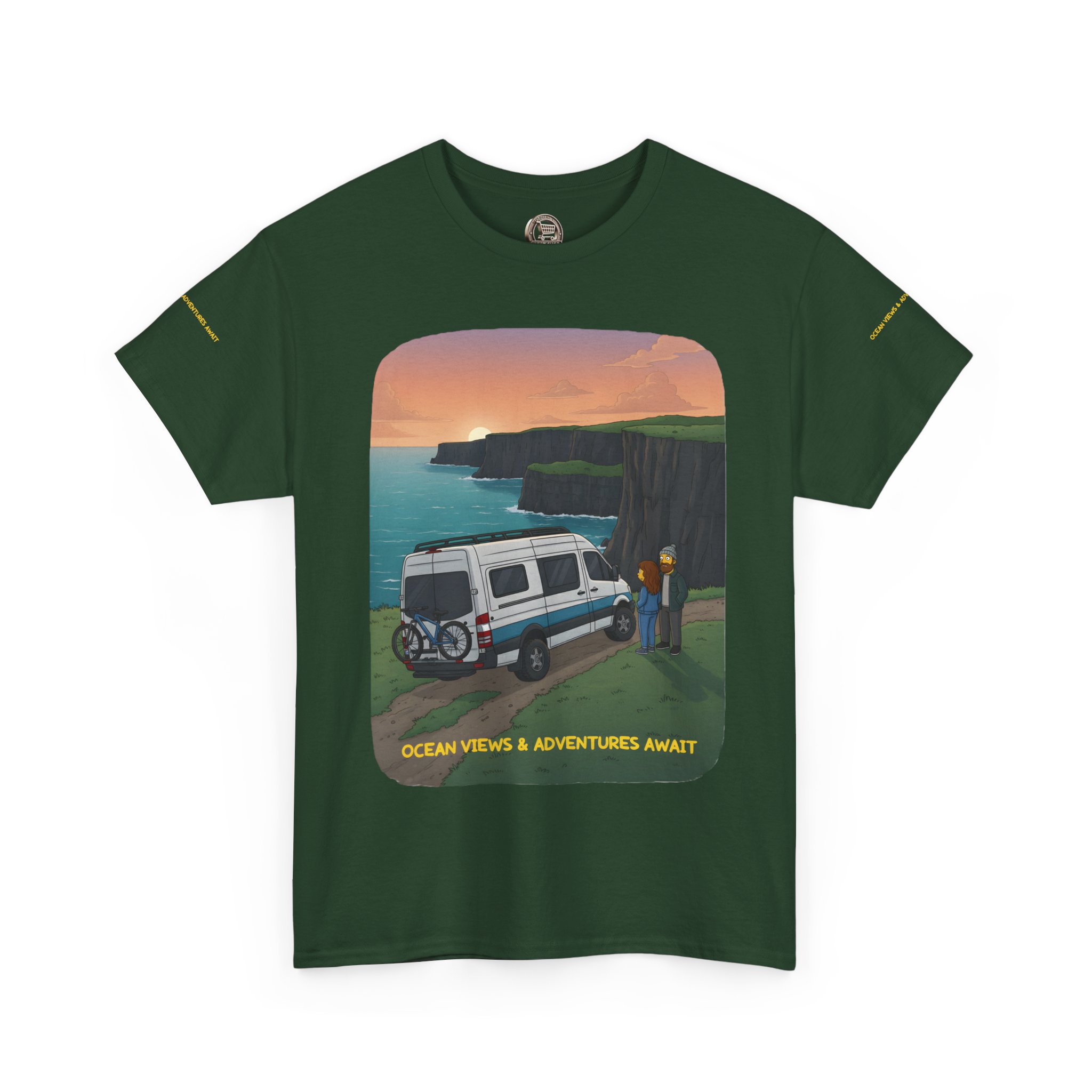 Unisex Heavy Cotton Tee — "Ocean Views-Adventures Awaits" Design Sitcom-Line