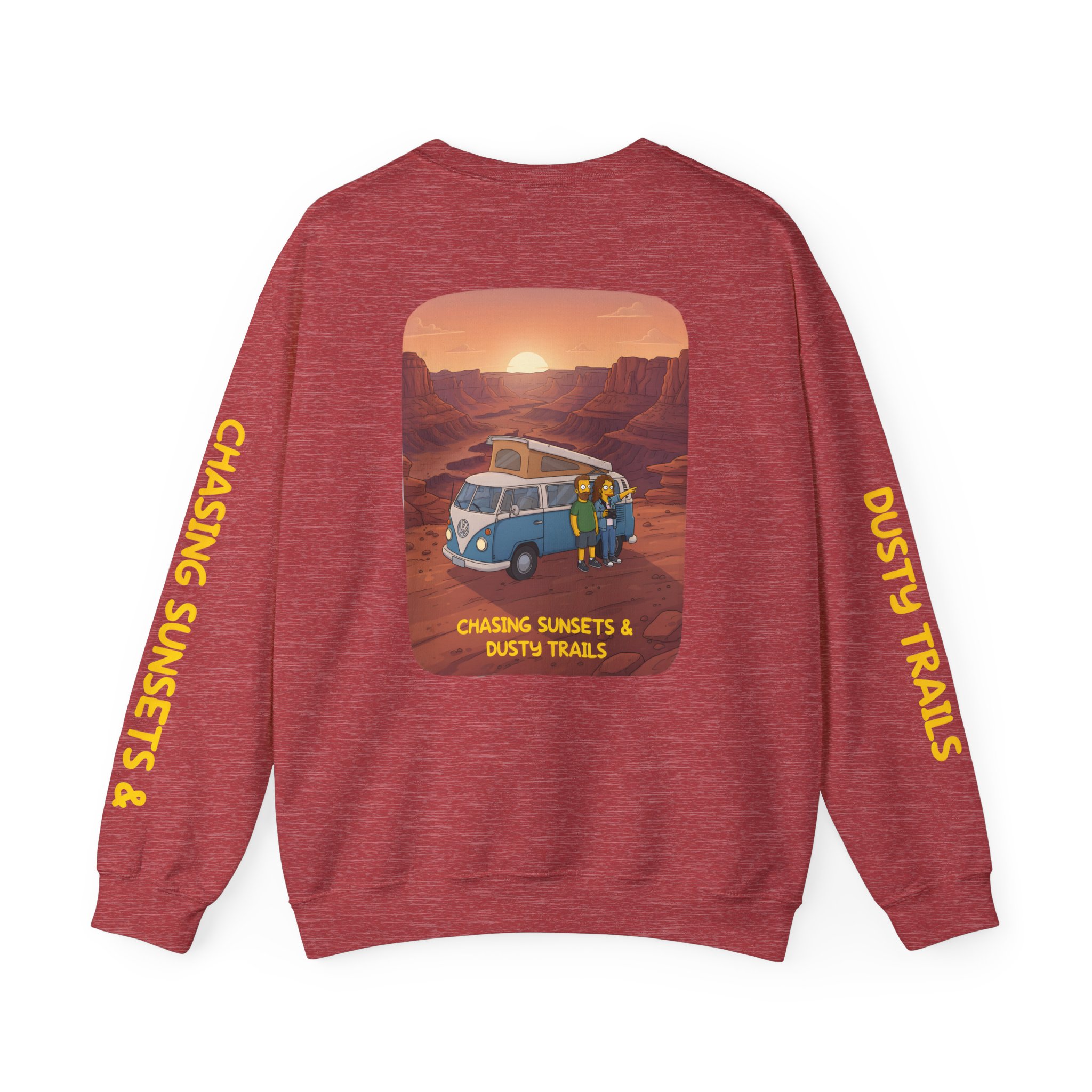 Unisex Heavy Blend™ Crewneck Sweatshirt — "Chasing Sunsets And Dusty Trails" Design Sitcom-Line