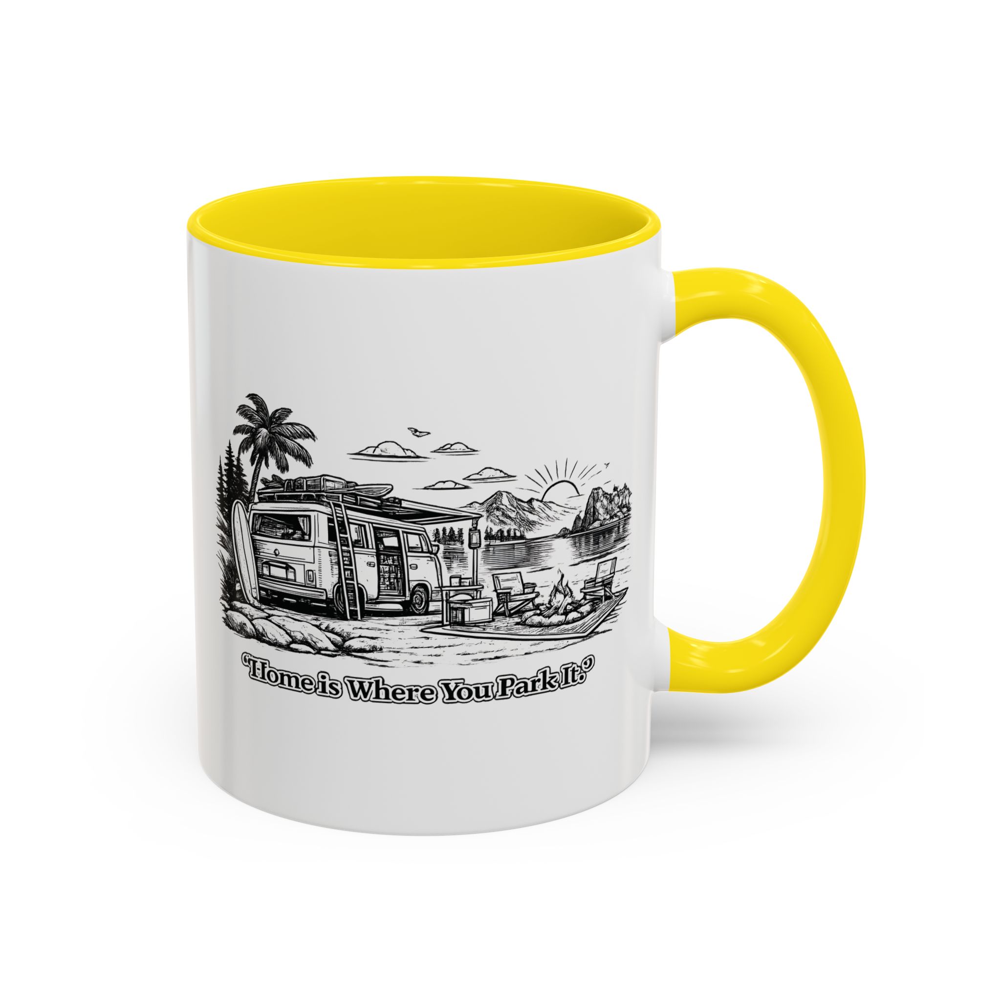 Accent Coffee Mug (11, 15oz) — "Home Is Where You Park It" Design Minimal-Line