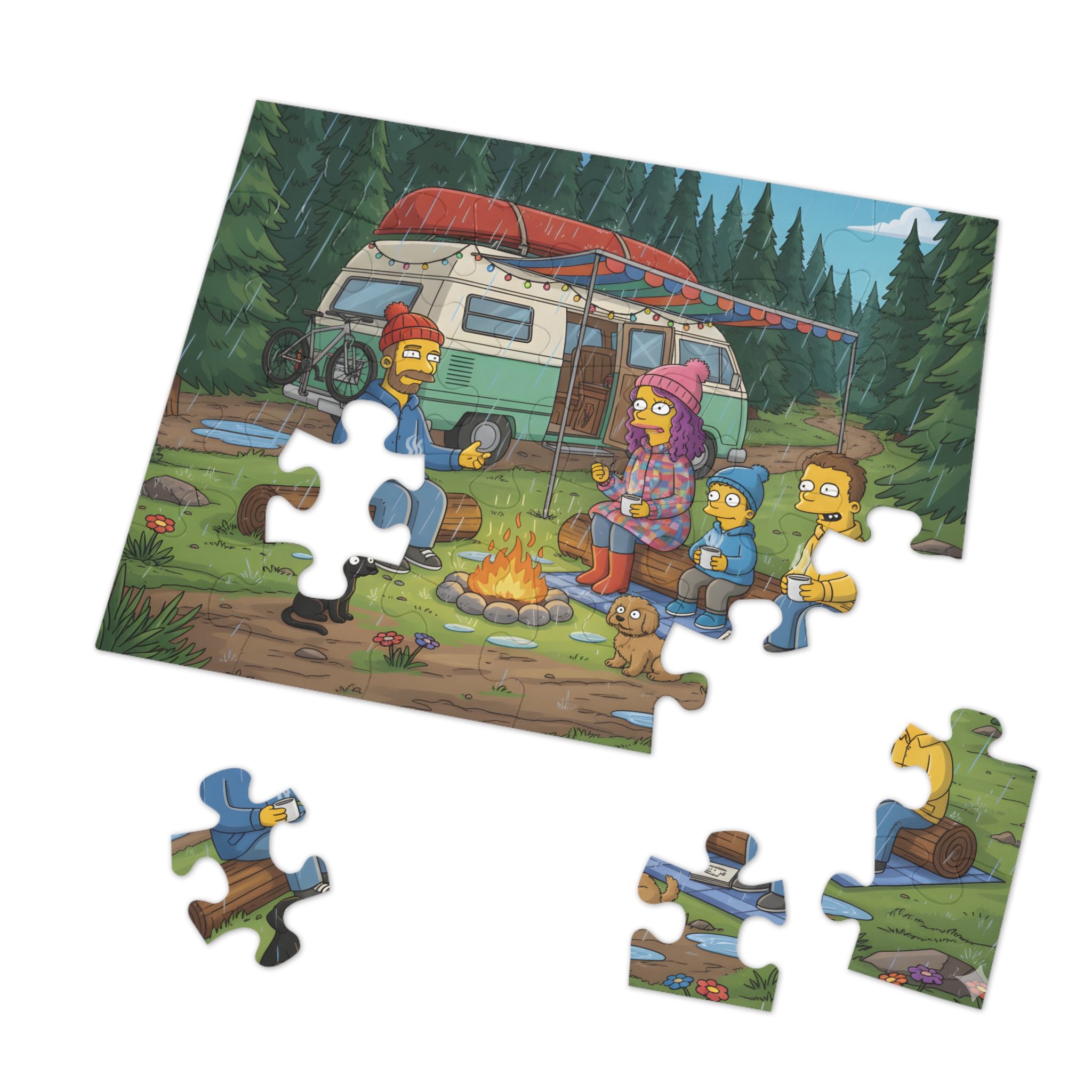 Jigsaw Puzzle with Tin — Outdoor Camper Scene