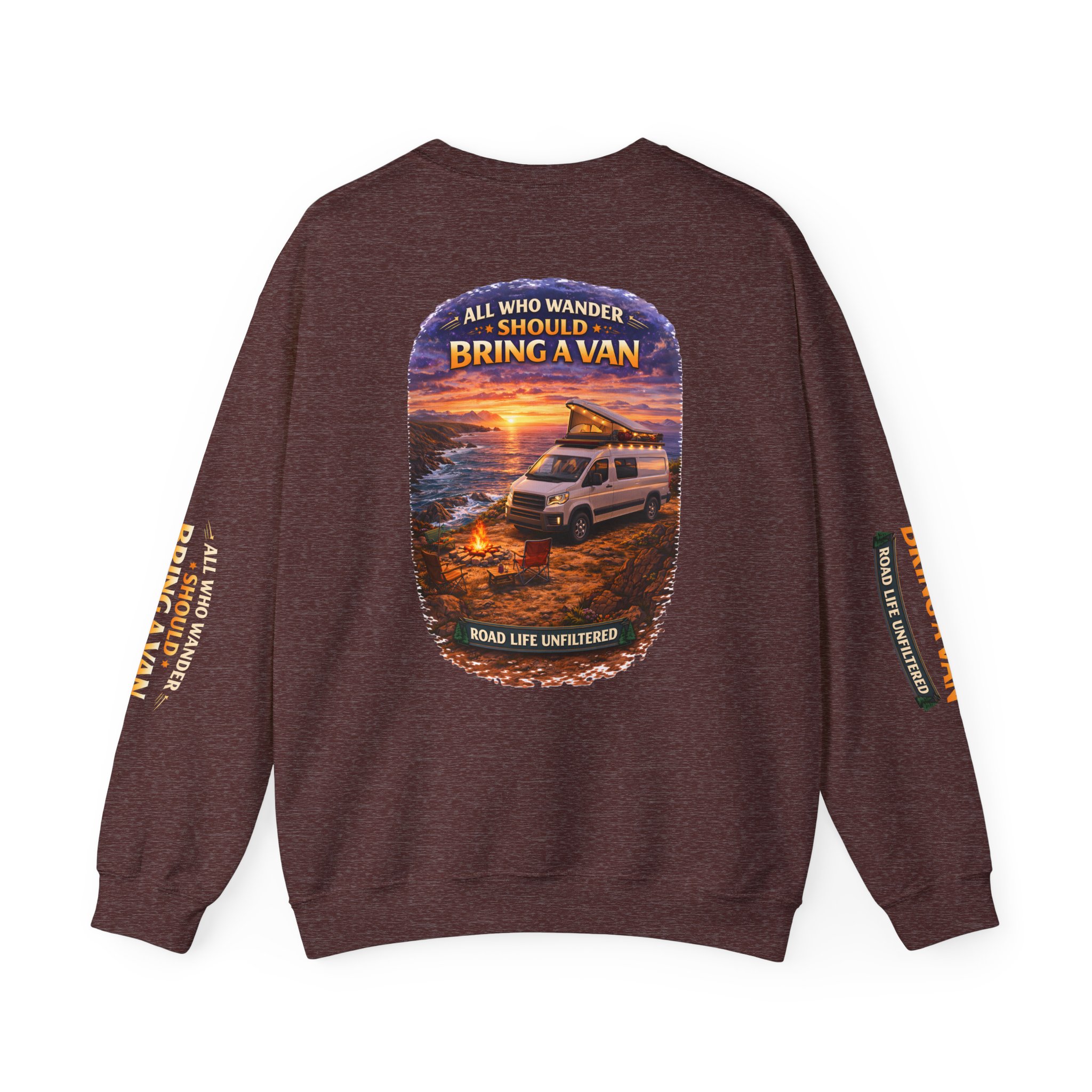 Unisex Heavy Blend™ Crewneck Sweatshirt — "All Who wander Should Bring A Van" Design Scenic-Line