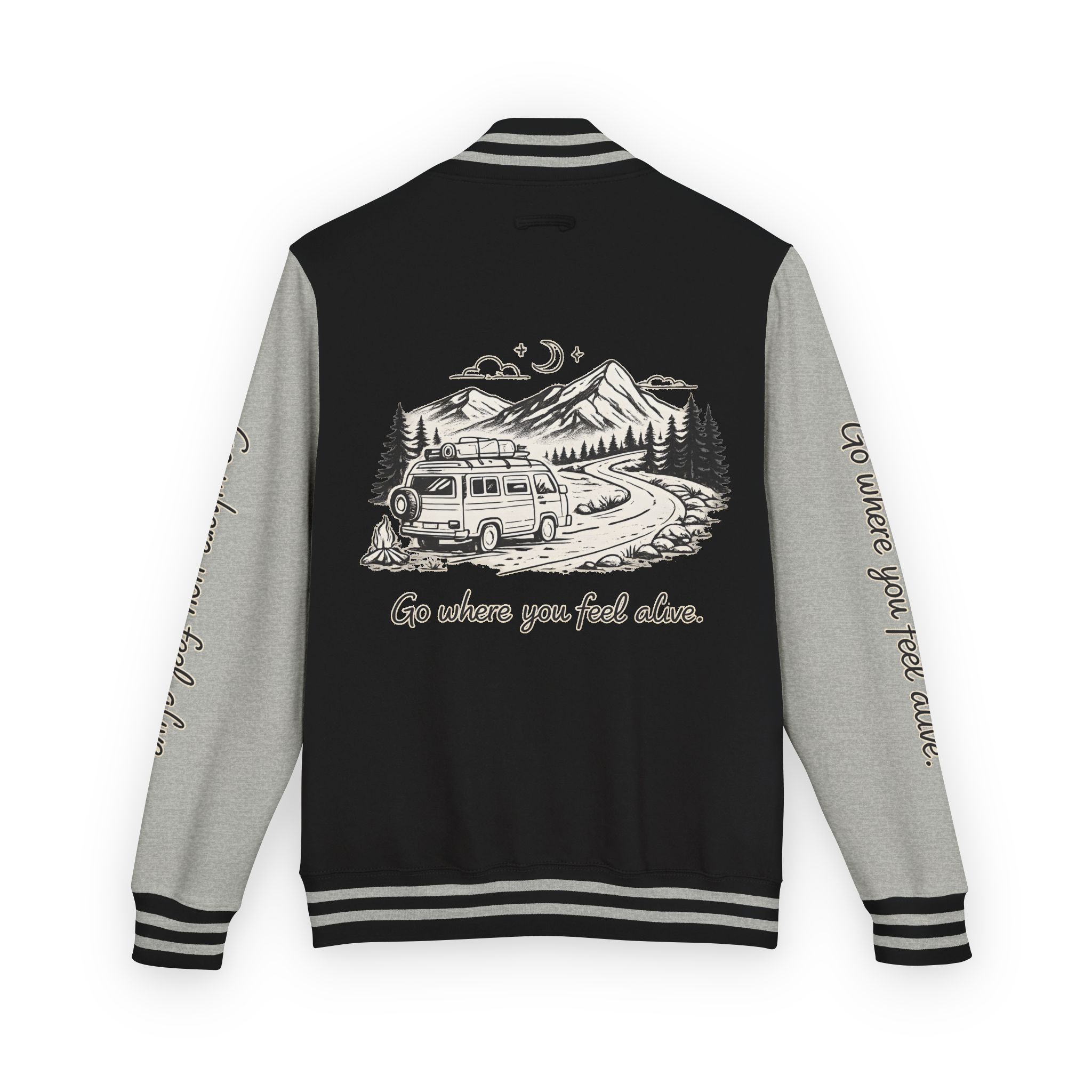 11798064283783017773_2048-1.jpeg Unisex Heavyweight Letterman Jacket — "Go Where You Feel Alive" Travel Varsity Coat