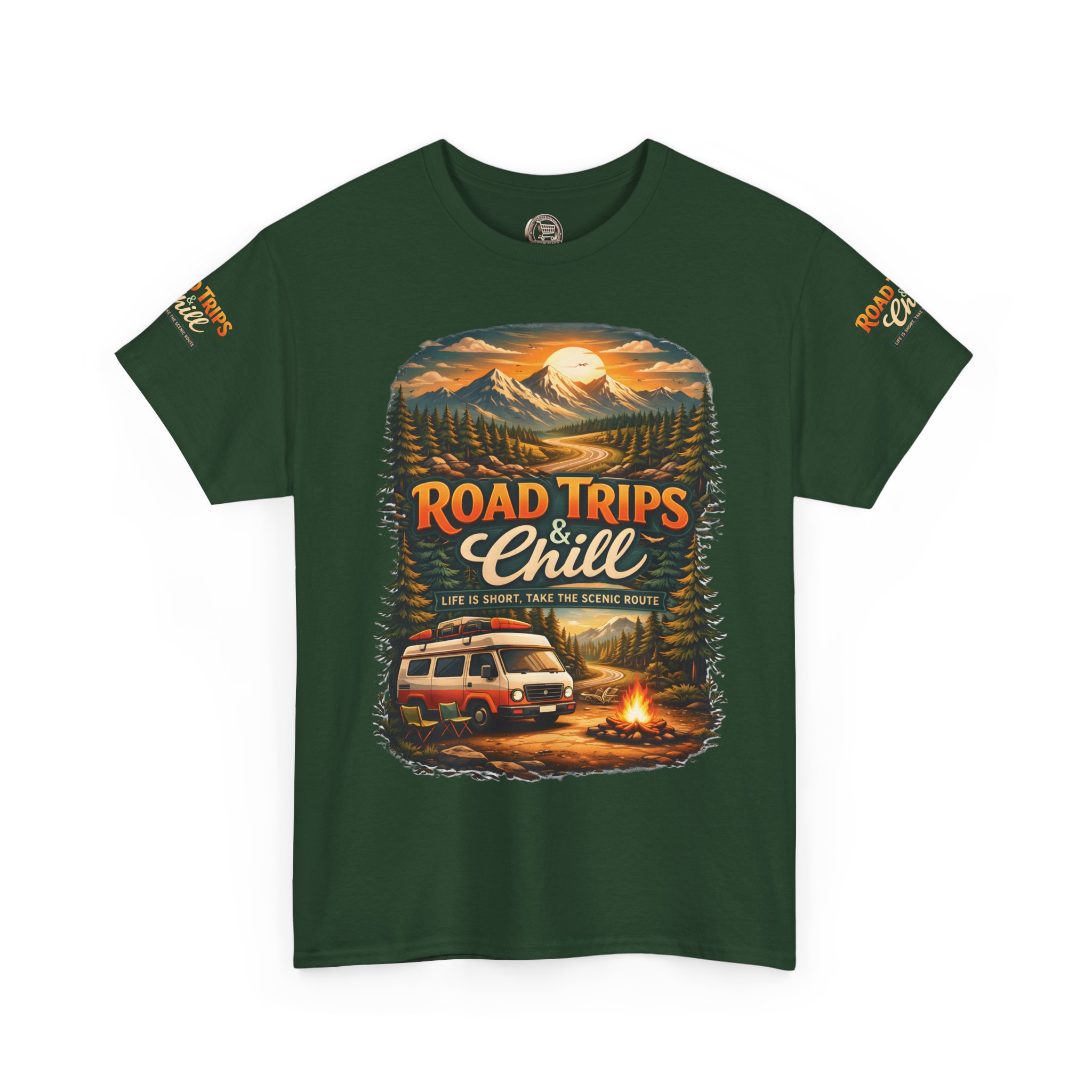 Unisex Heavy Cotton Tee — "Road Trips & Chill" Design Scenic-Line