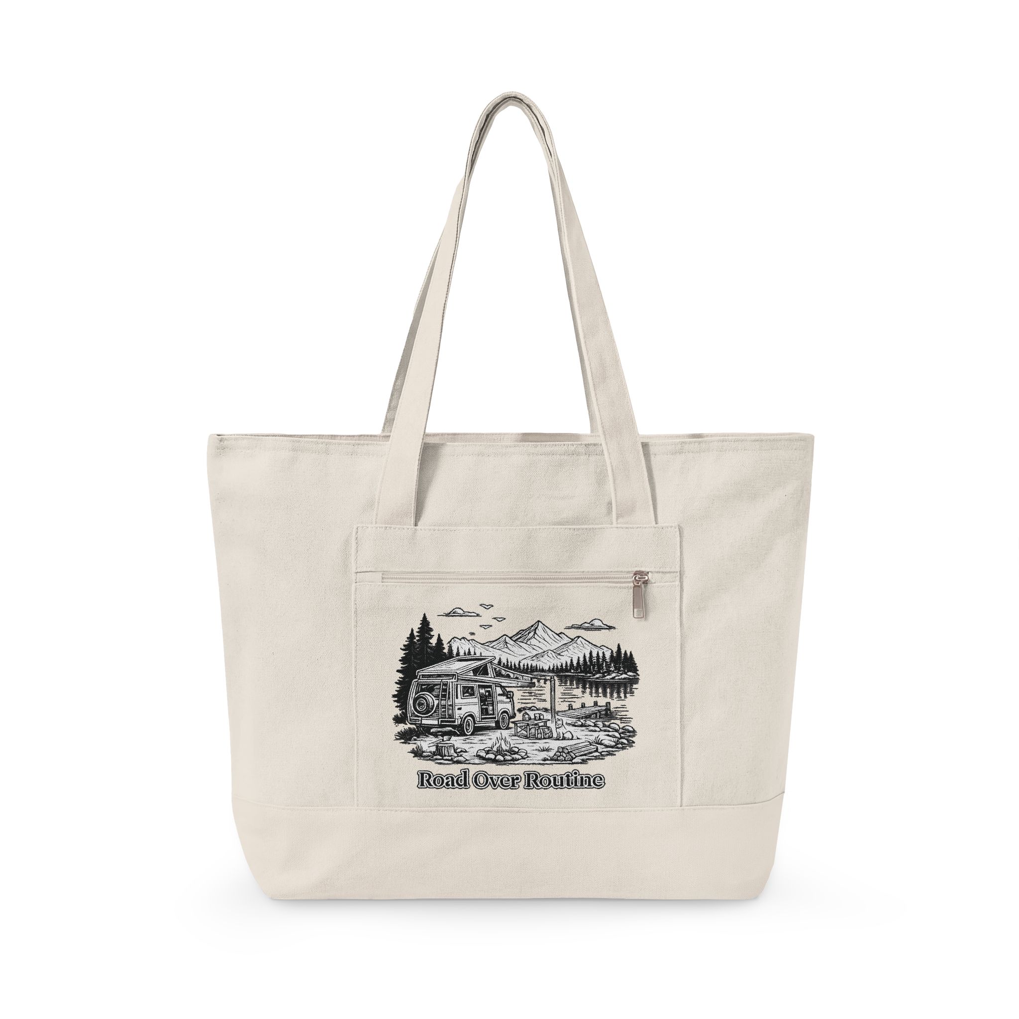 Zippered Canvas Tote — "Road Over Routine" (Design Minimal-Line)