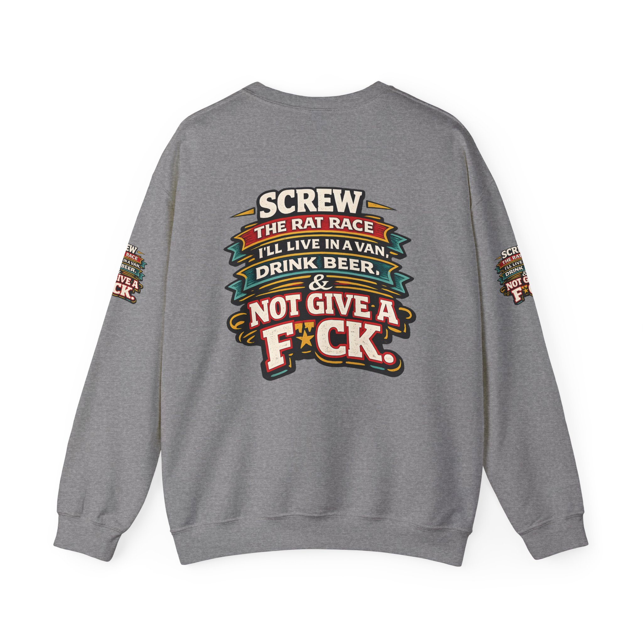Unisex Heavy Blend™ Crewneck Sweatshirt — "Screw The Rat Race" Design F**K-Line