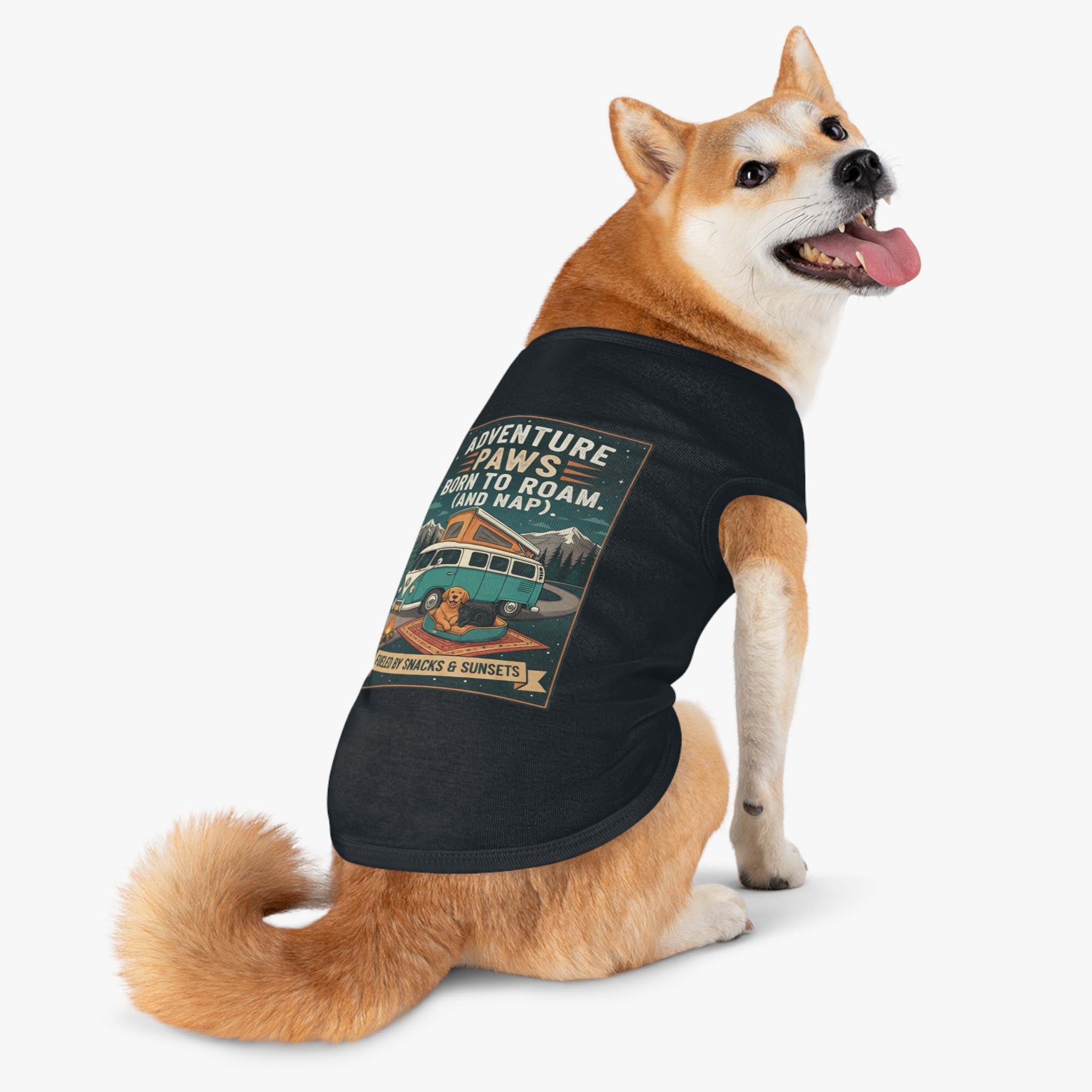 Pet Tank Top — "Adventure Paws Born to Roam (And Nap)" Camping Dog Shirt