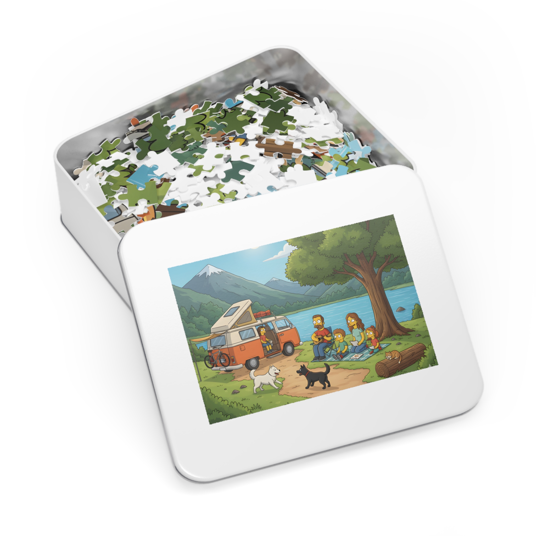 Jigsaw Puzzle with Tin — Scenic Campervan Lake