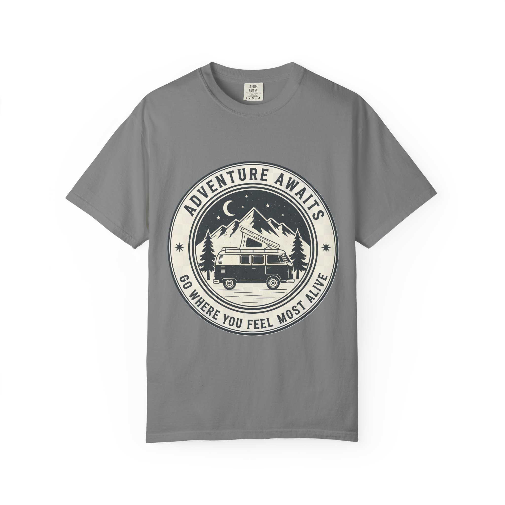 11824093951804100339_2048.jpeg T-Shirt — "Adventure Awaits-Go Where You Feel Most Alive" (Front + Back Printed) Outdoor Travel Tee