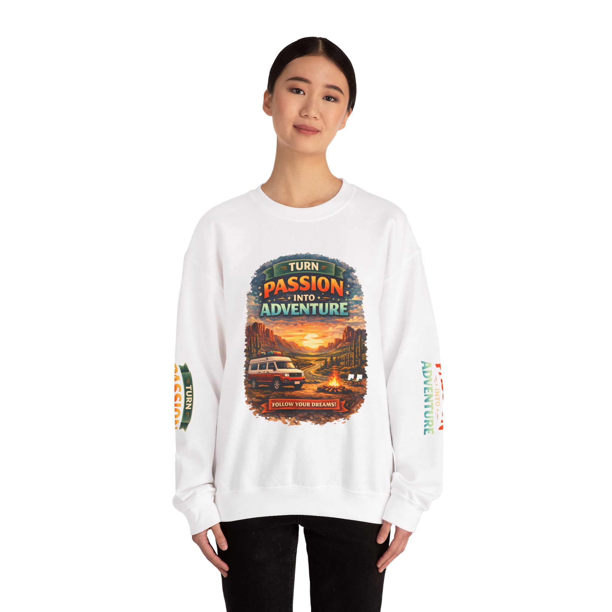 Unisex Heavy Blend™ Crewneck Sweatshirt — "Turn Passion Into Adventure" Design Scenic-Line