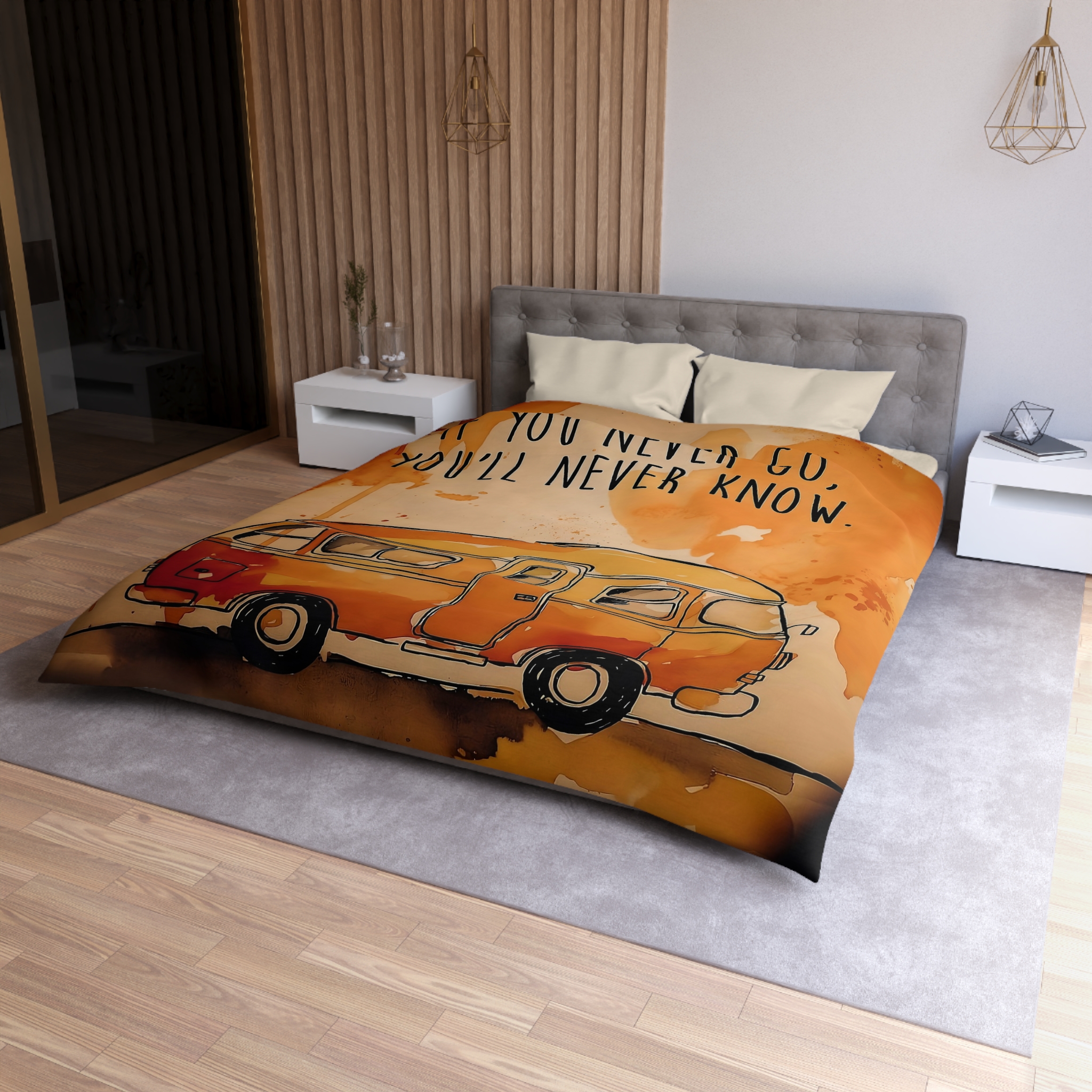 Duvet Cover - 'If You Never Go, You'll Never Know' Orange Camper Adventurer Bedding