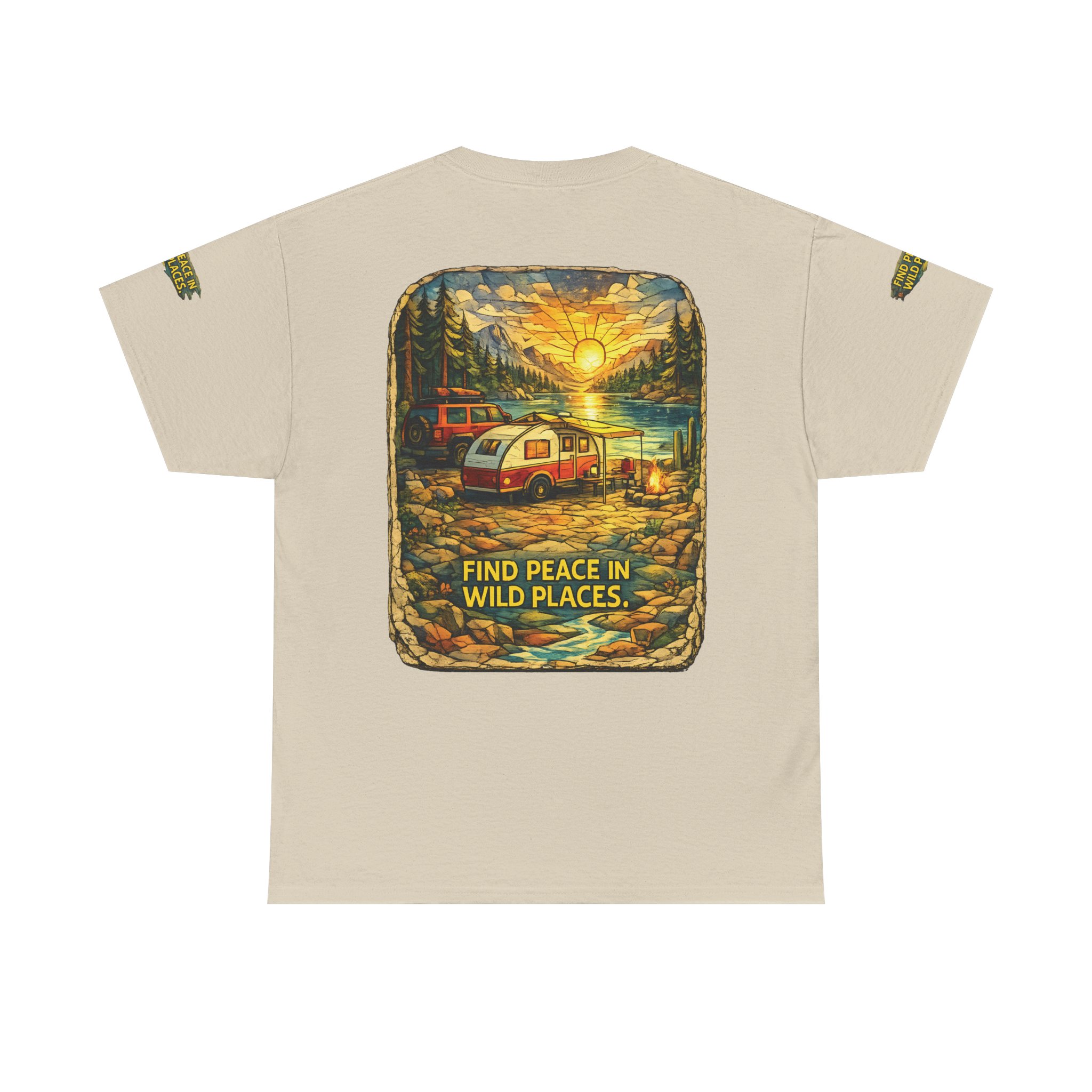 Unisex Heavy Cotton Tee — "Find Peace In Wild Places" Design Cubic-Line