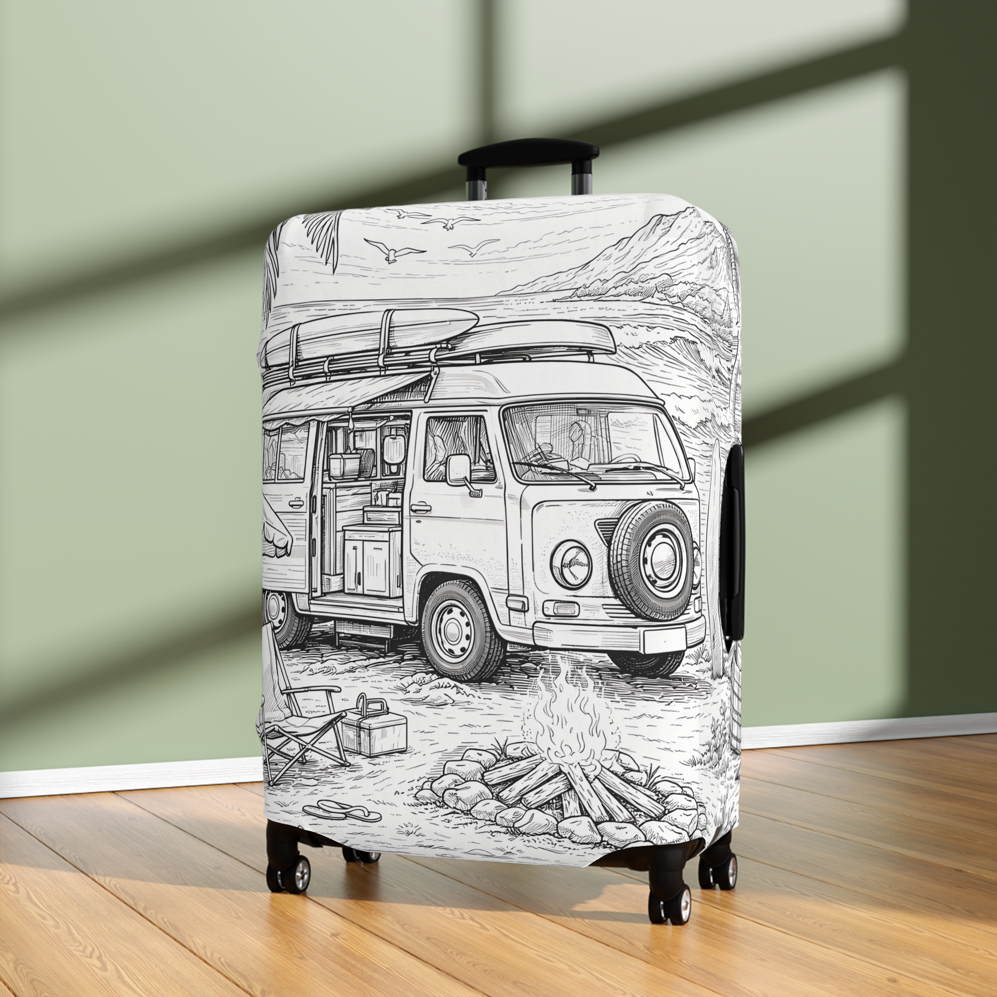 Luggage Cover — Adventure Camper Sketch Travel Suitcase