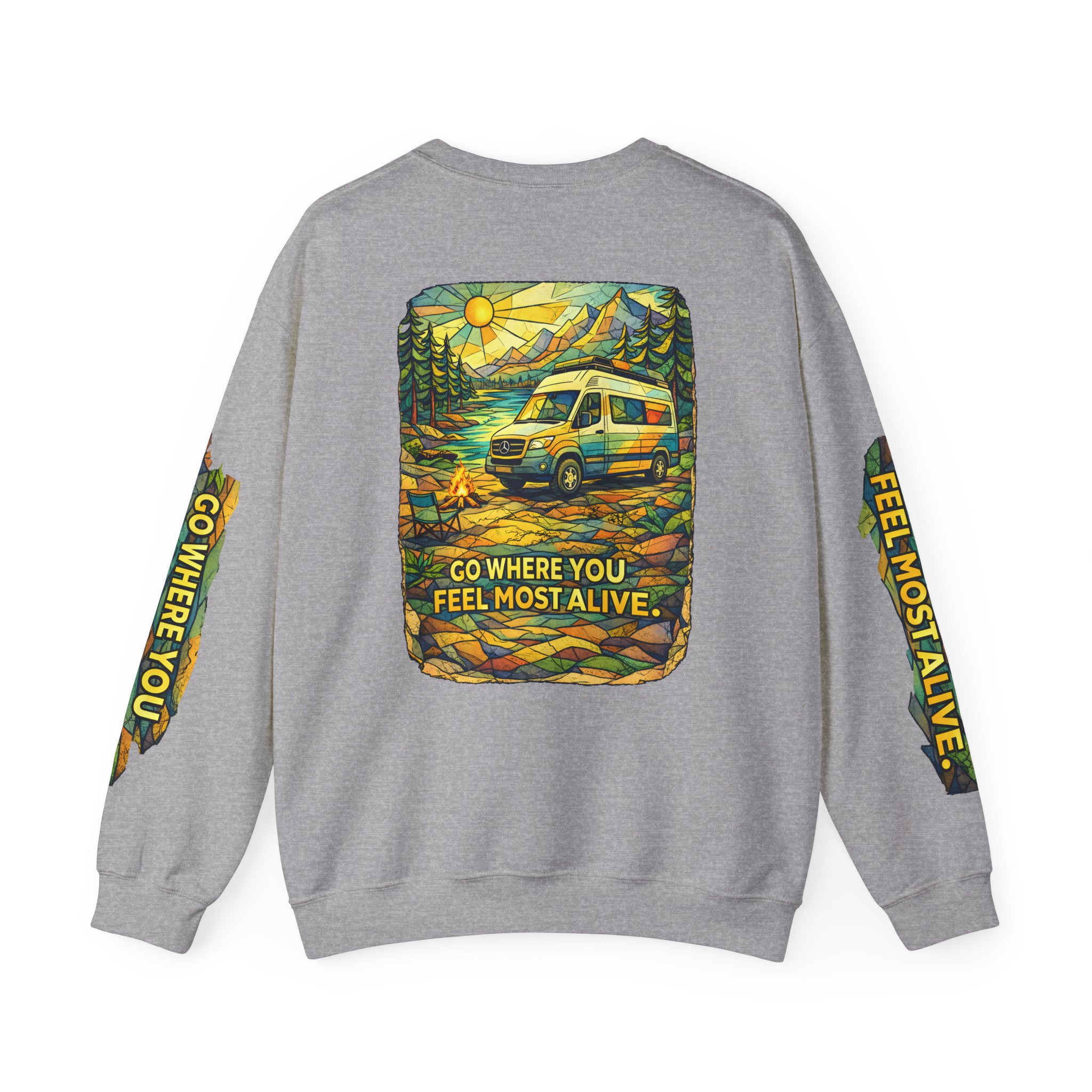 Unisex Heavy Blend™ Crewneck Sweatshirt — "Go Where You Feel Most Alive" Design Cubic-Line