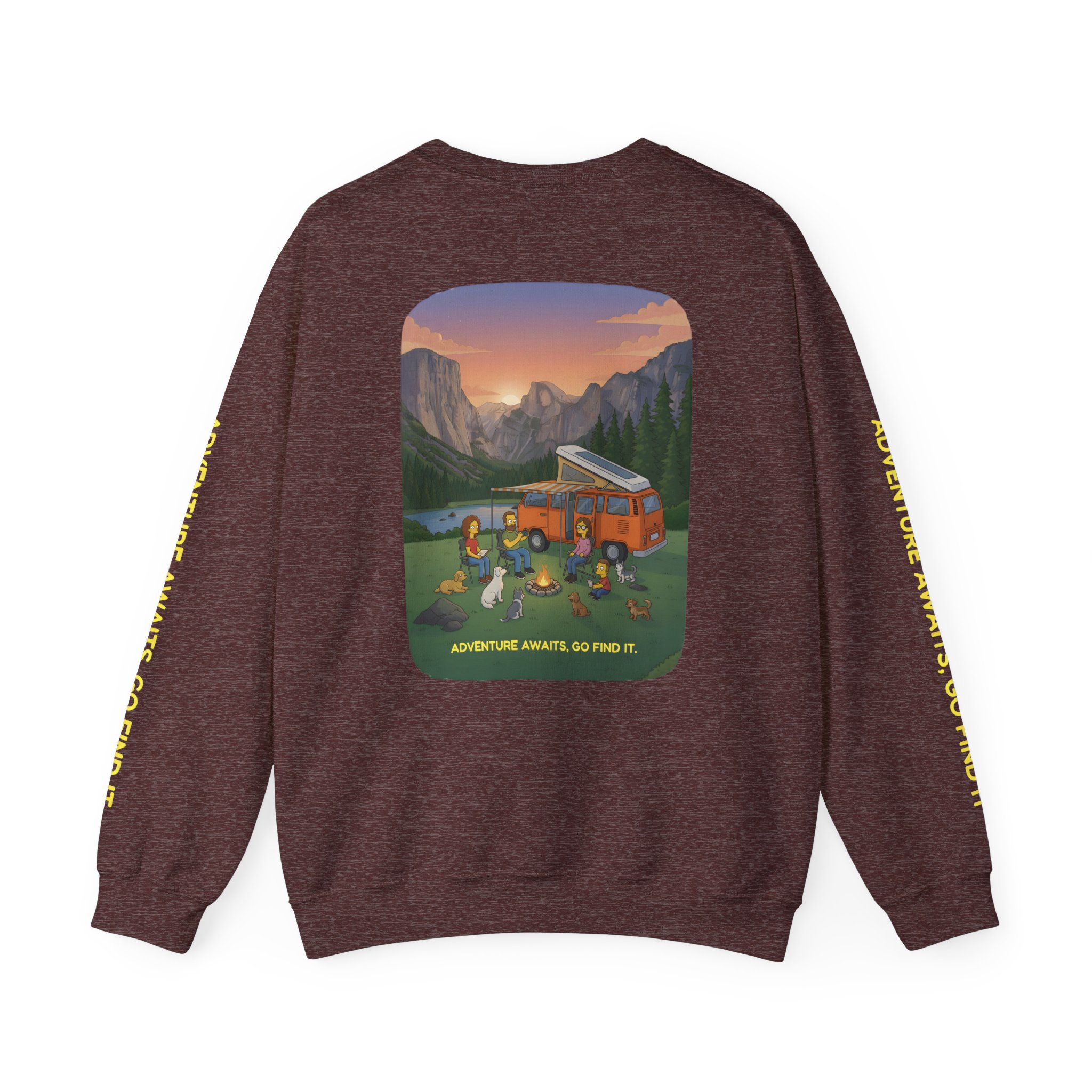 Unisex Heavy Blend™ Crewneck Sweatshirt — "Adventure Awaits-Go Find It"" Design Sitcom-Line