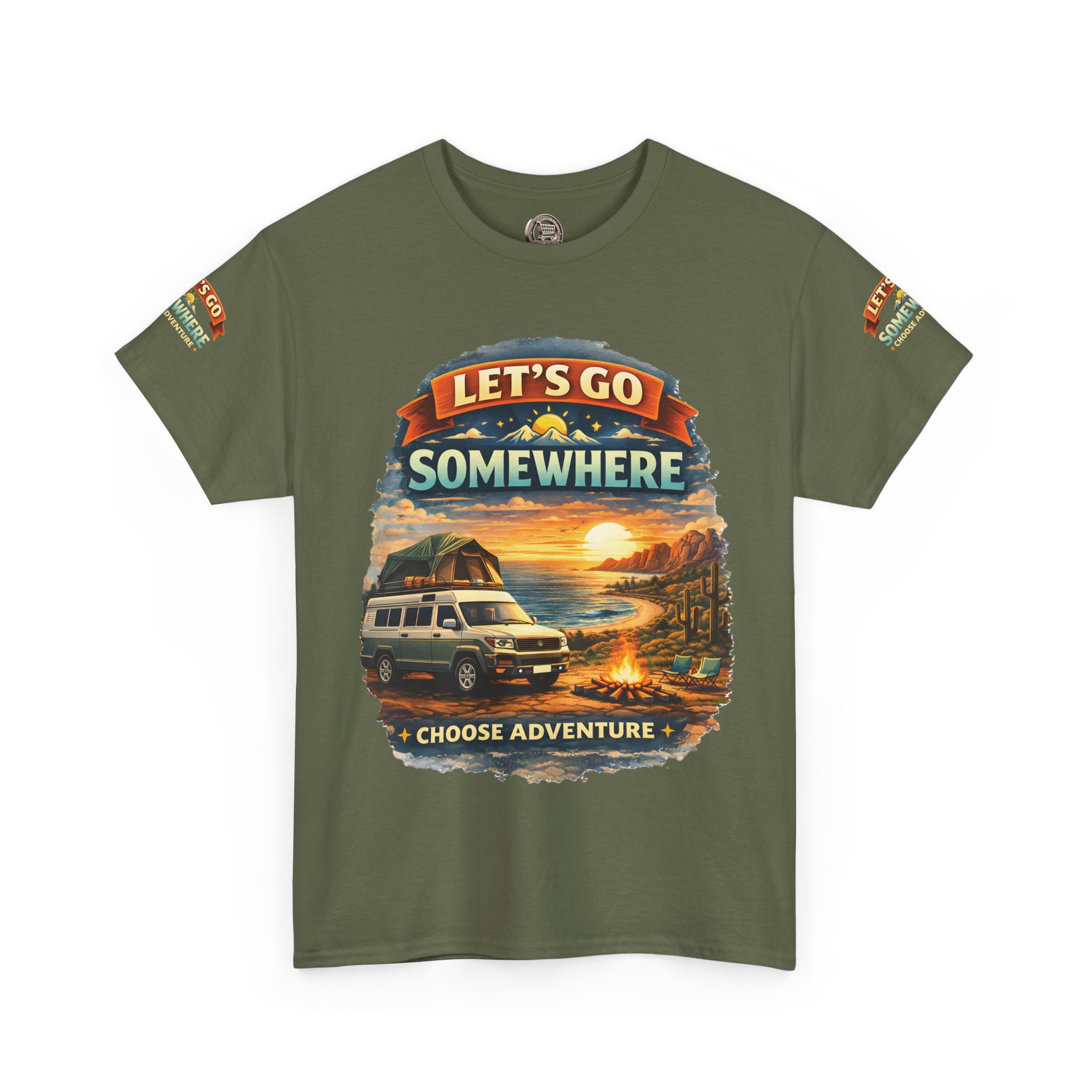 Unisex Heavy Cotton Tee — "Lets Go Somewhere" Design Scenic-Line