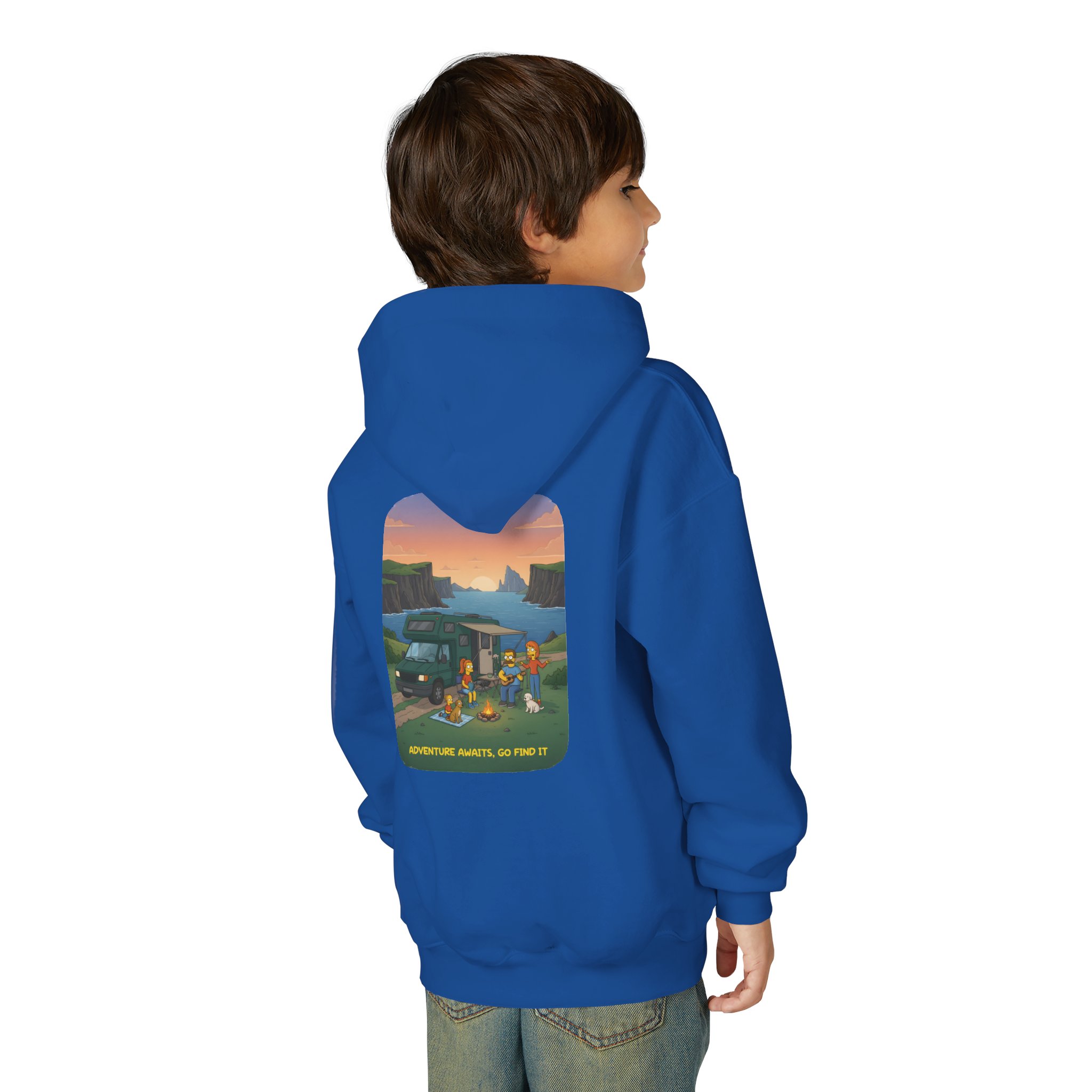 Youth Hoodie(Gildan) – "Adventure Awaits-Go Find It" (Design Sitcom-Line)