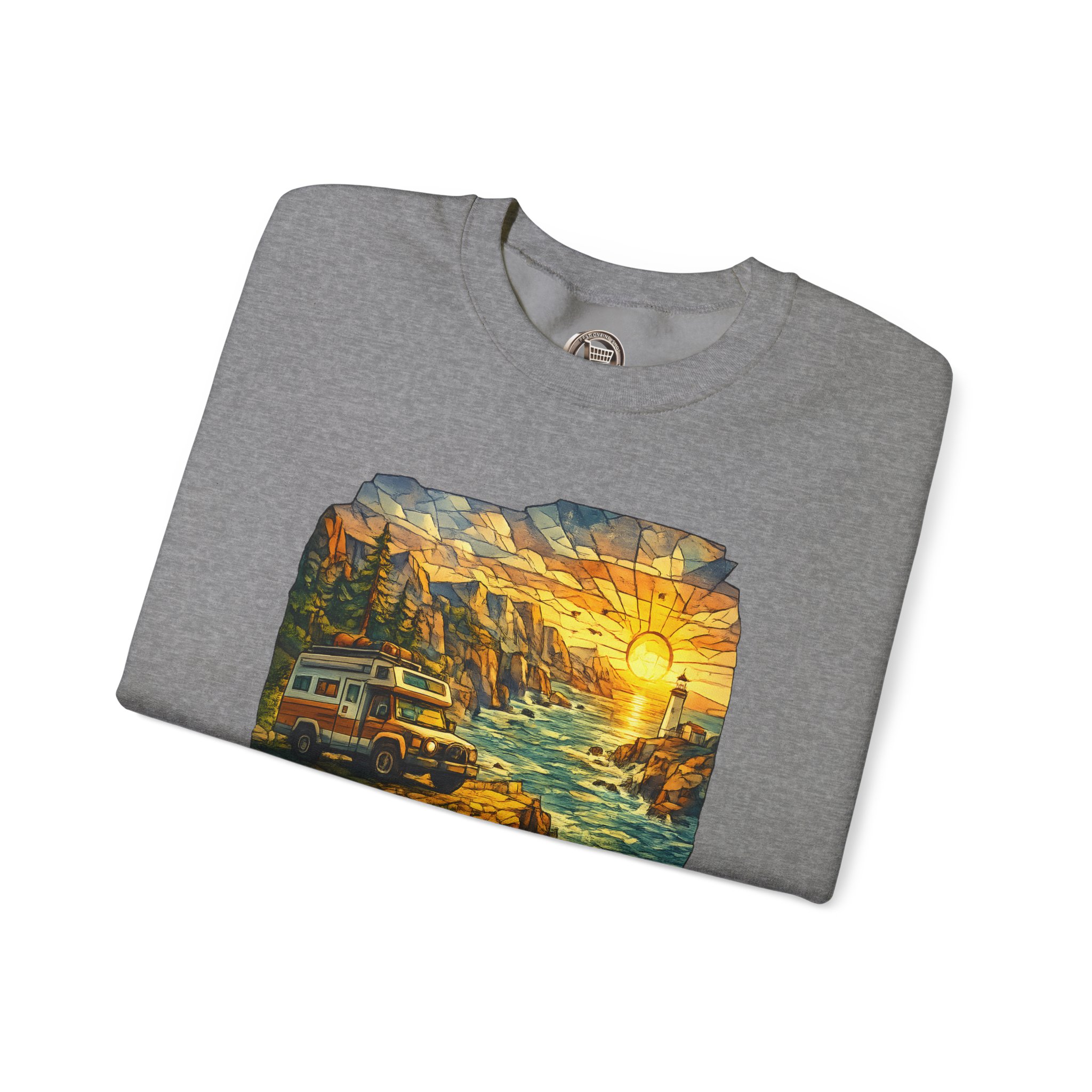 Unisex Heavy Blend™ Crewneck Sweatshirt — "Explore More Worry Less" Design Cubic-Line