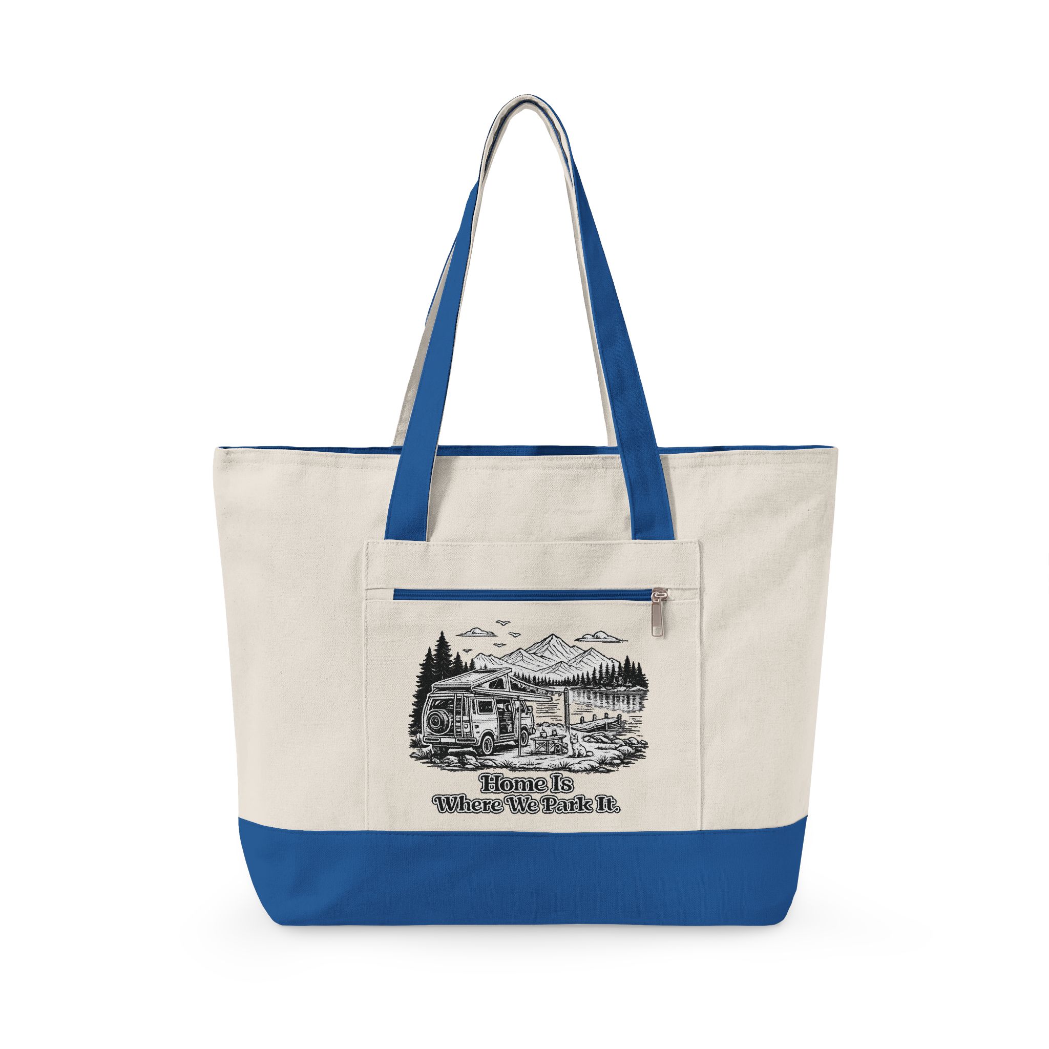 Zippered Canvas Tote — "Home Is Where You Park It" (Design Minimal-Line)
