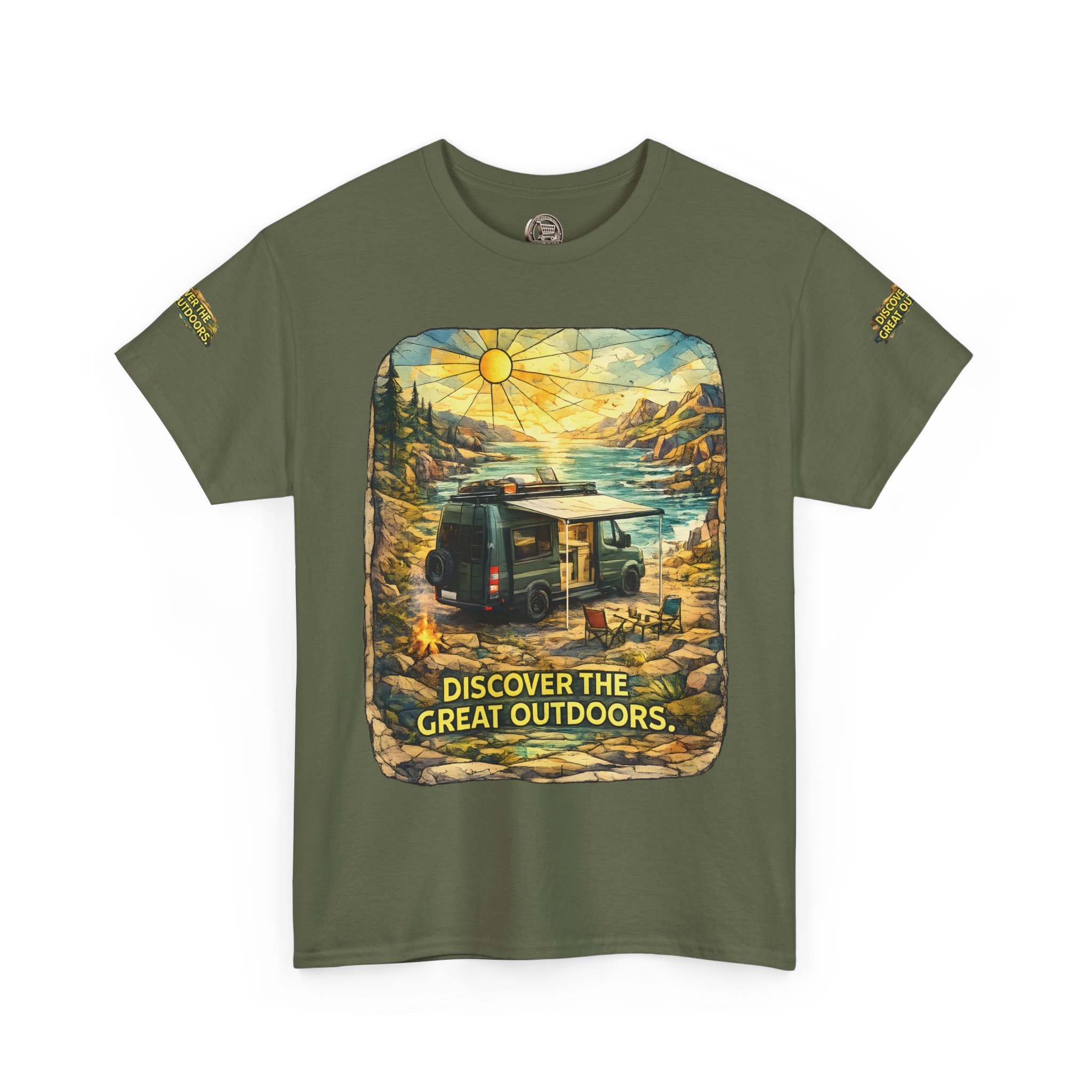 Unisex Heavy Cotton Tee — "Discover The Great Outdoors" Design Cubic-Line