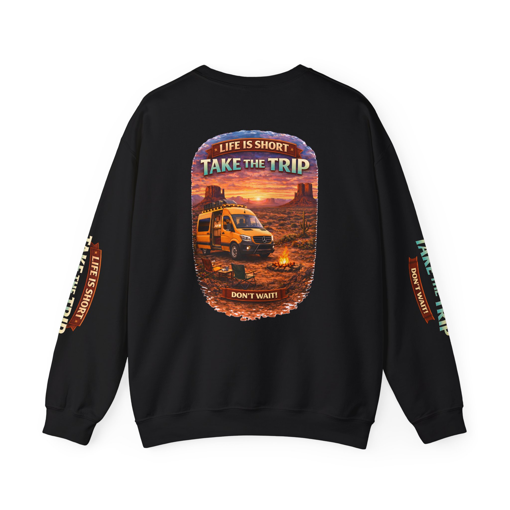 Unisex Heavy Blend™ Crewneck Sweatshirt — "Live Is Short Take The Trip" Design Scenic-Line