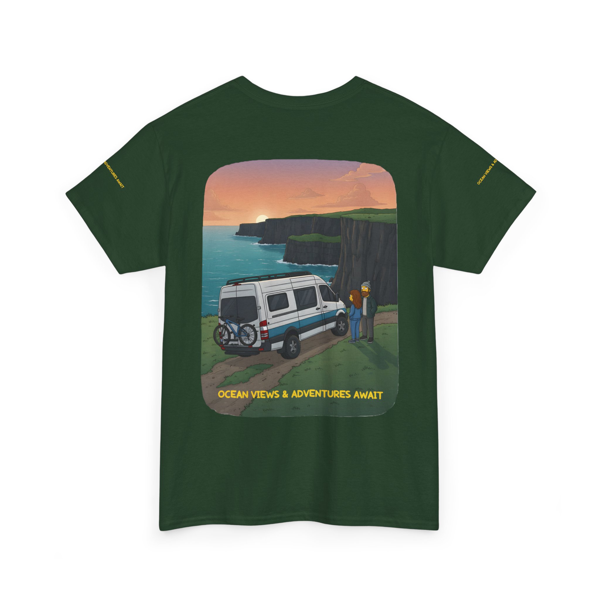 Unisex Heavy Cotton Tee — "Ocean Views-Adventures Awaits" Design Sitcom-Line