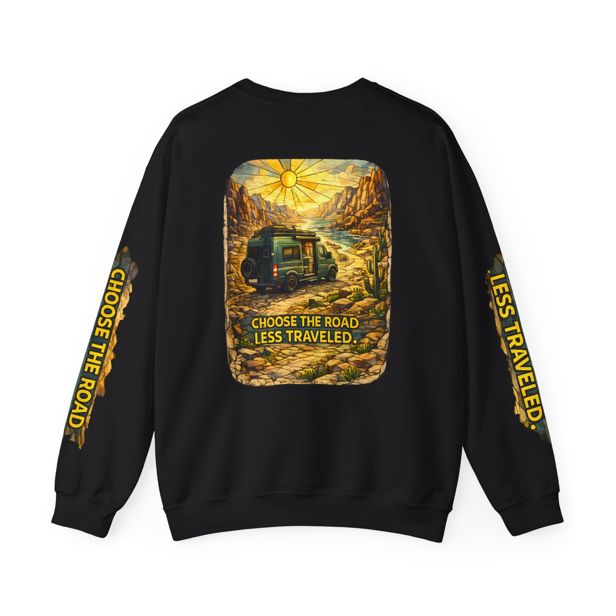 Unisex Heavy Blend™ Crewneck Sweatshirt — "Choose The Road Less Traveled" Design Cubic-Line