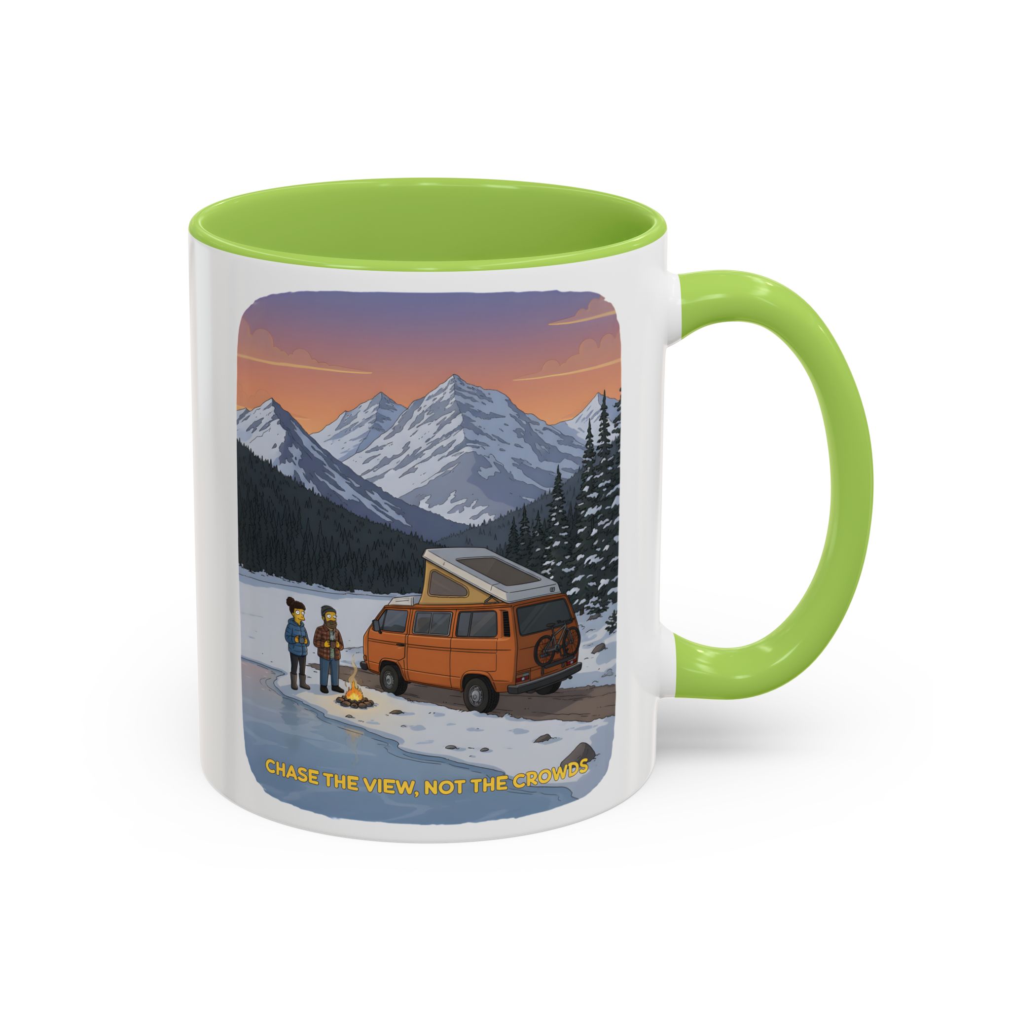 Accent Coffee Mug (11, 15oz) — "Chase The Views-Not The Crowds"" Design Sitcom-Line
