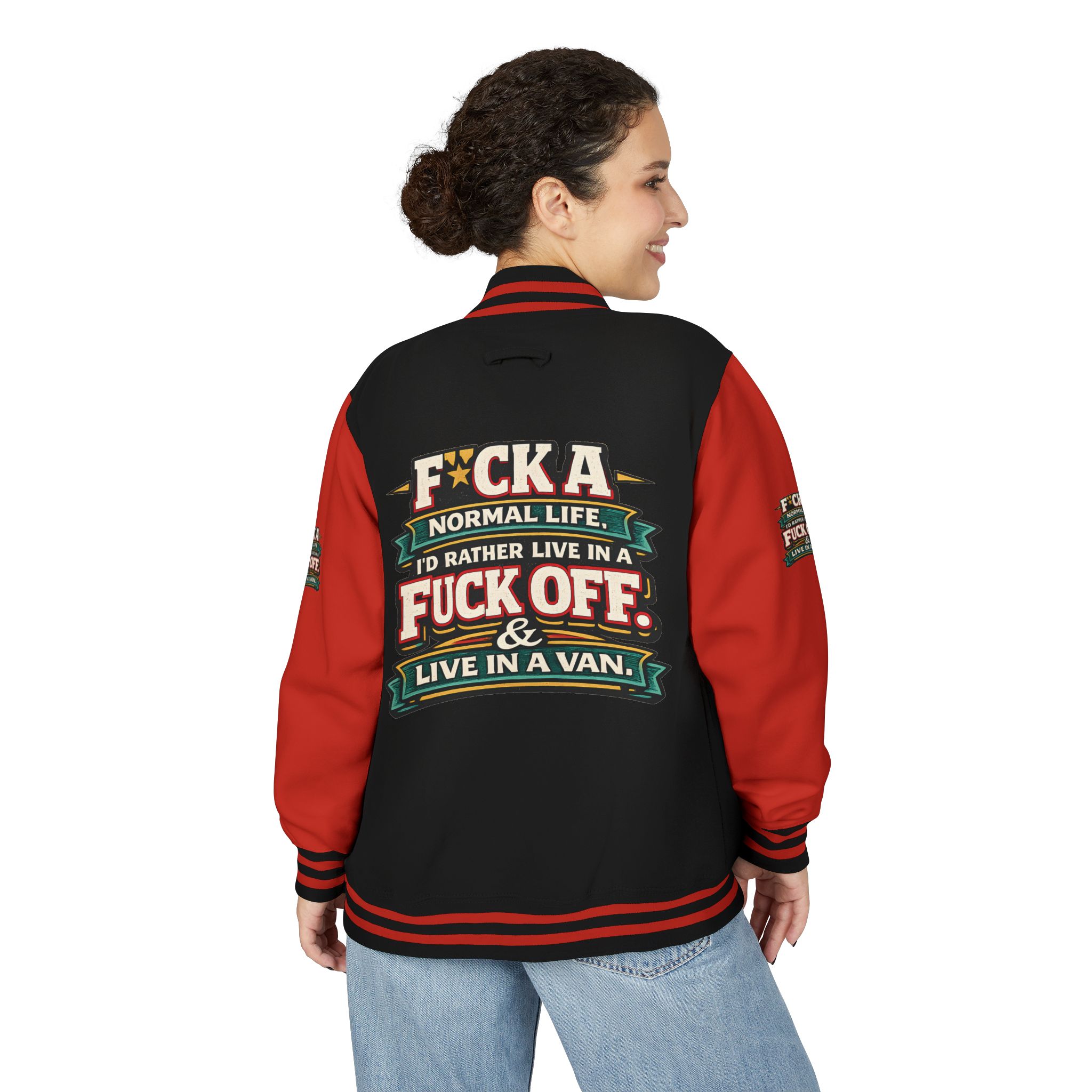 Unisex Heavyweight Letterman Jacket — "Fuck A Normal Life" Design F**K-Line
