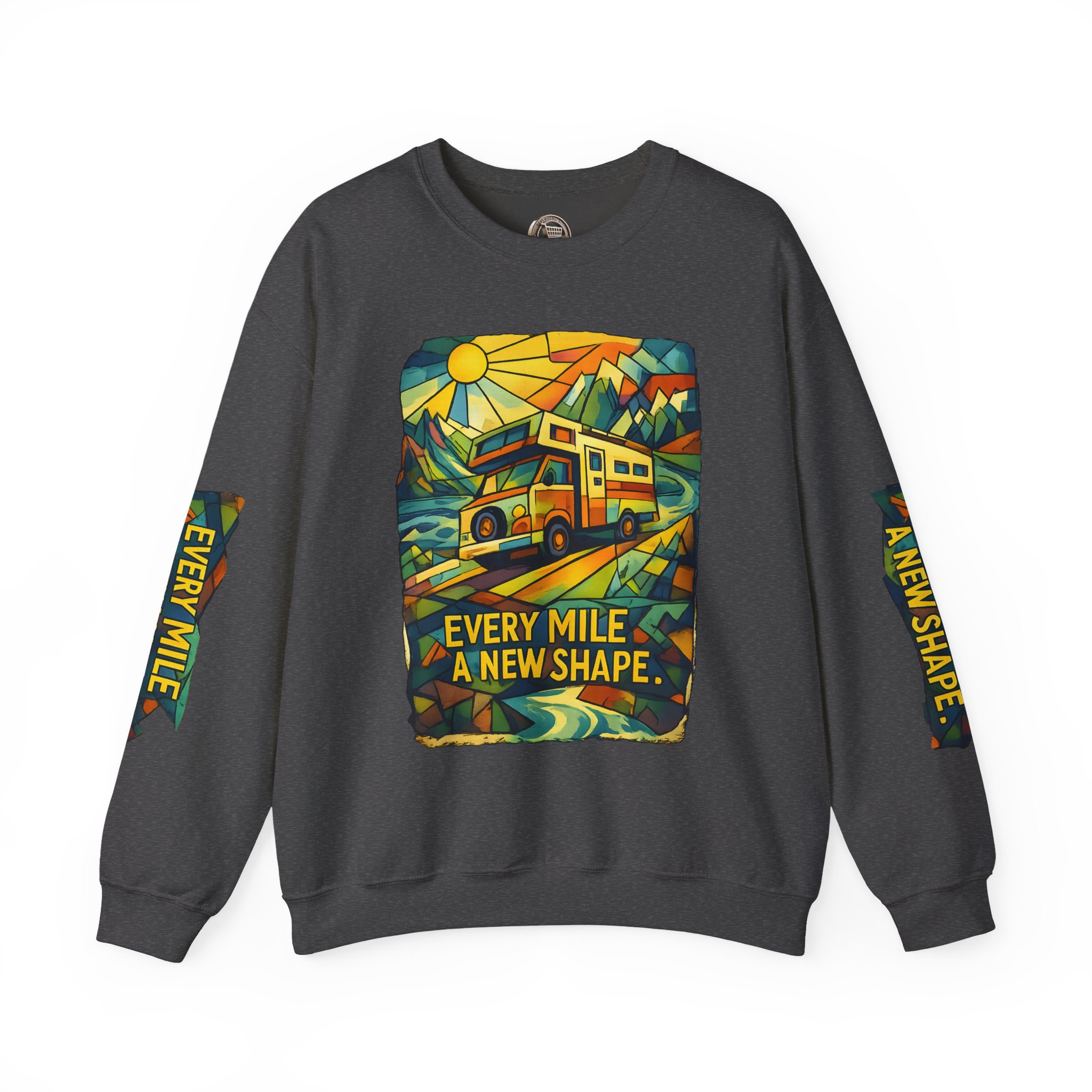 Unisex Heavy Blend™ Crewneck Sweatshirt — "Every Mile A New Shape" Design Cubic-Line