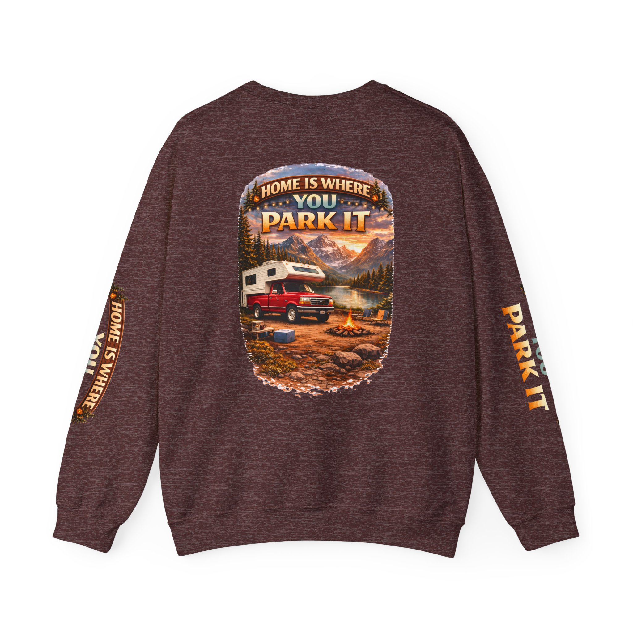 Unisex Heavy Blend™ Crewneck Sweatshirt — "Home Is Where You Park It" Design Scenic-Line
