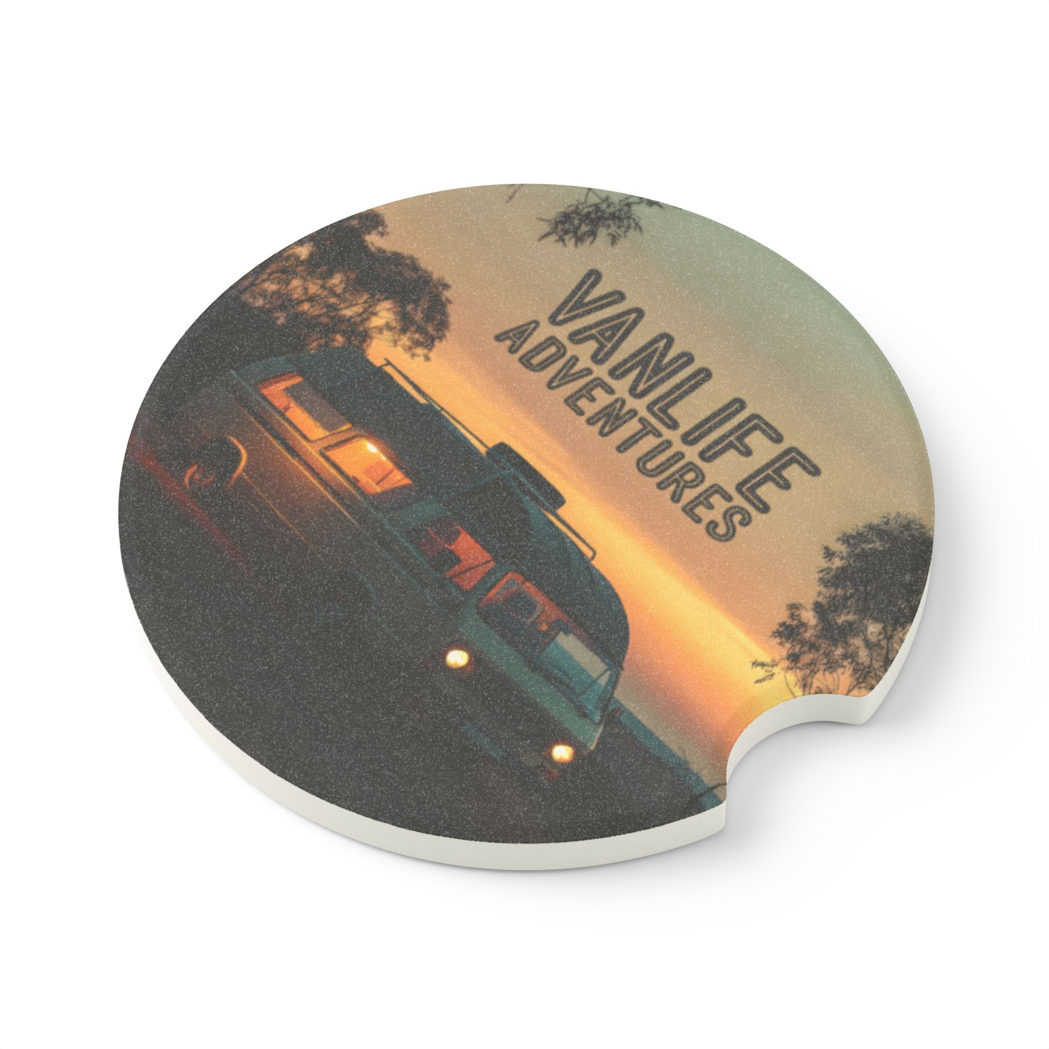Soapstone Car Coaster — "Vanlife Adventures" Round Van Camper Cup