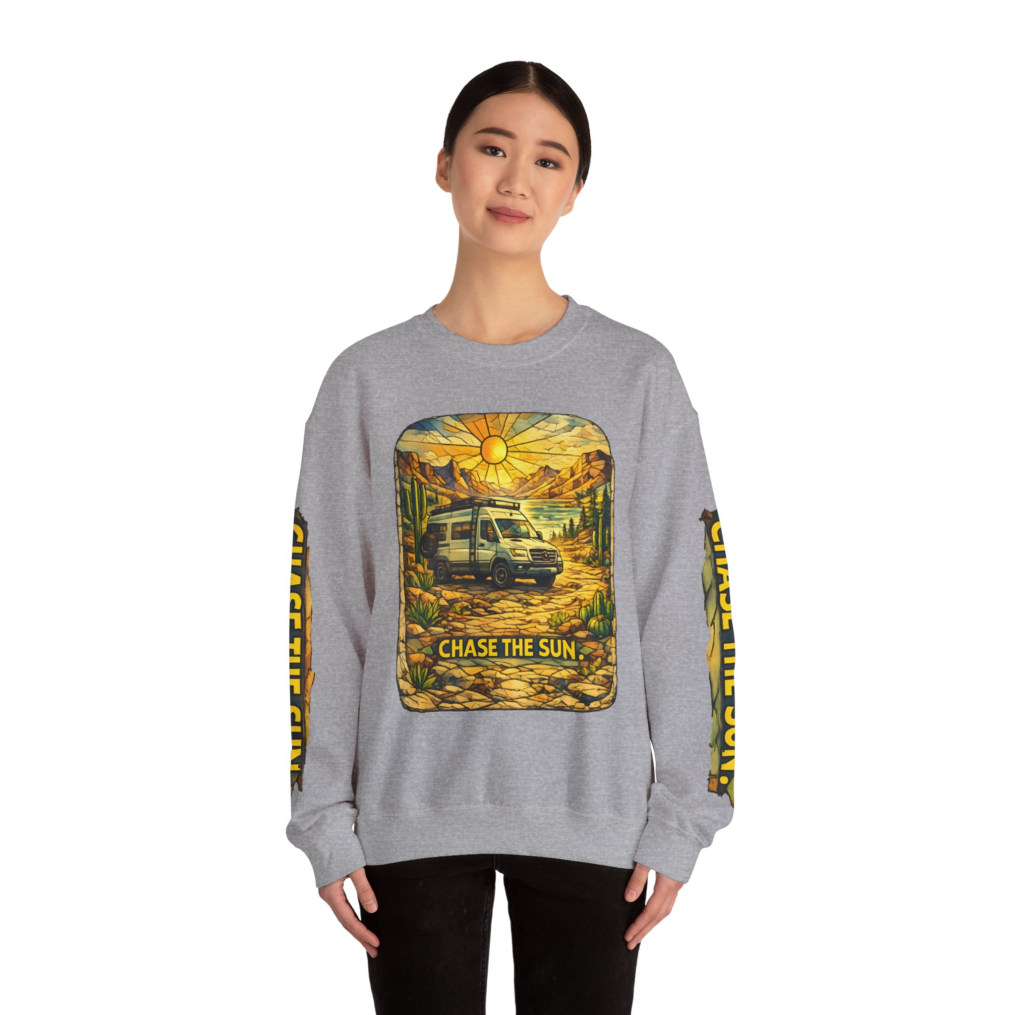 Unisex Heavy Blend™ Crewneck Sweatshirt — "Chase The Sun" Design Cubic-Line