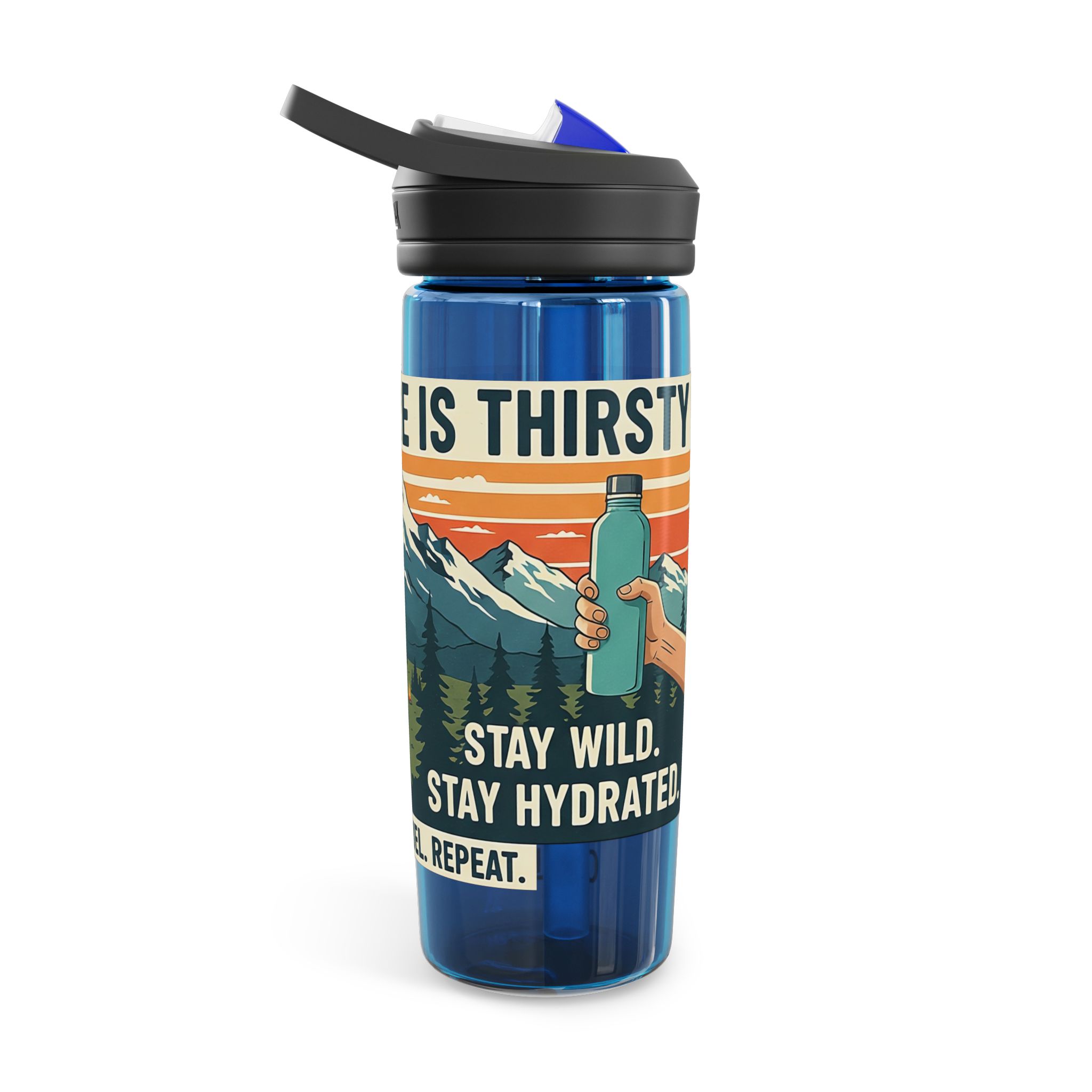 Water Bottle — 20/25oz CamelBak Eddy® | "Adventure Is Out There " Retro Mountain & Van Camping Design