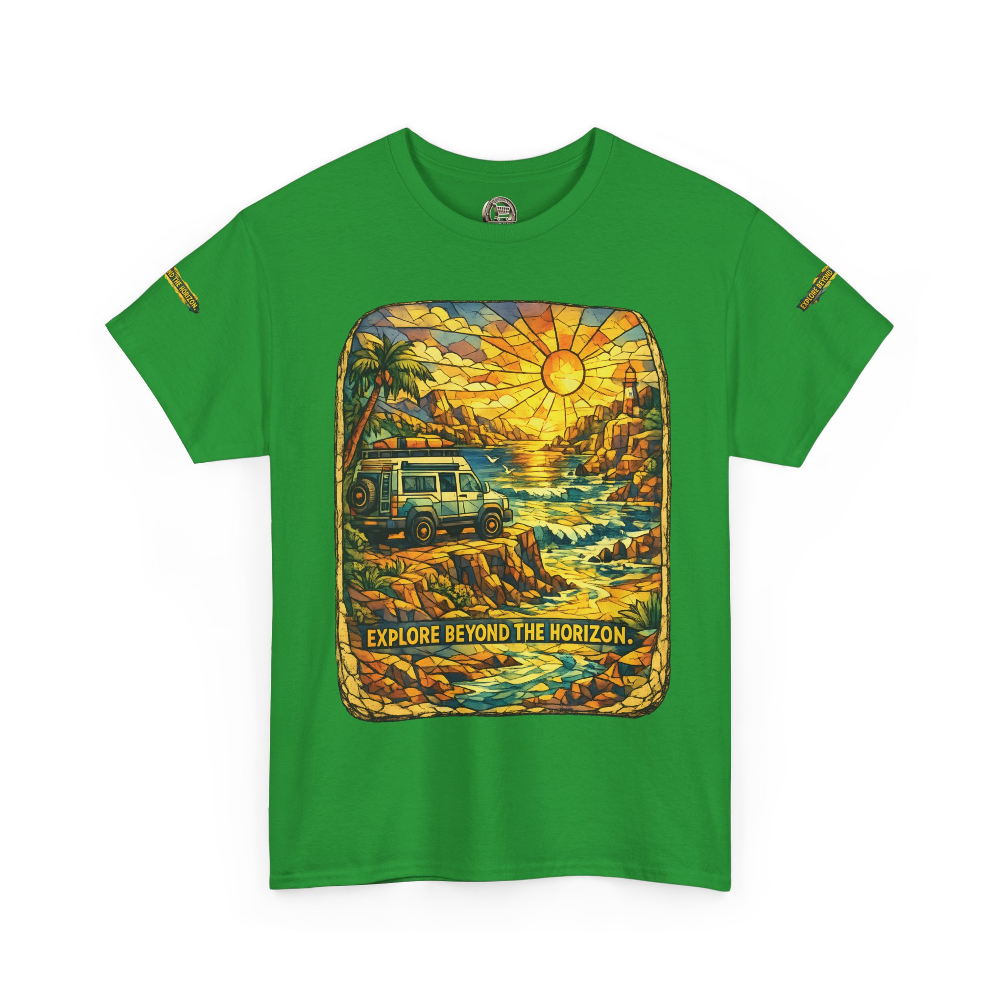 Unisex Heavy Cotton Tee — "Explore Beyond The Horizon" Design Cubic-Line
