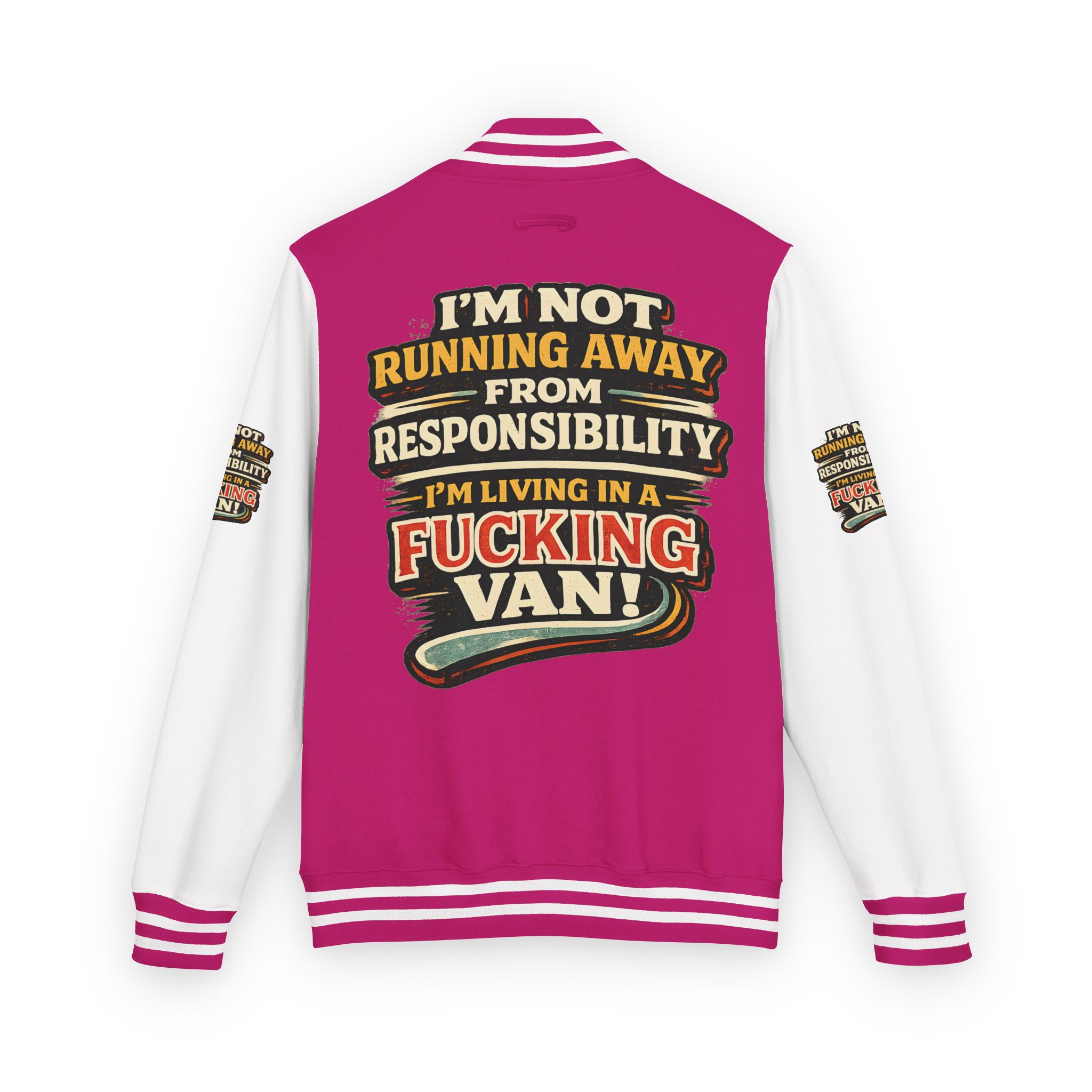 Unisex Heavyweight Letterman Jacket — "I`m Not running Away" Design F**K-Line